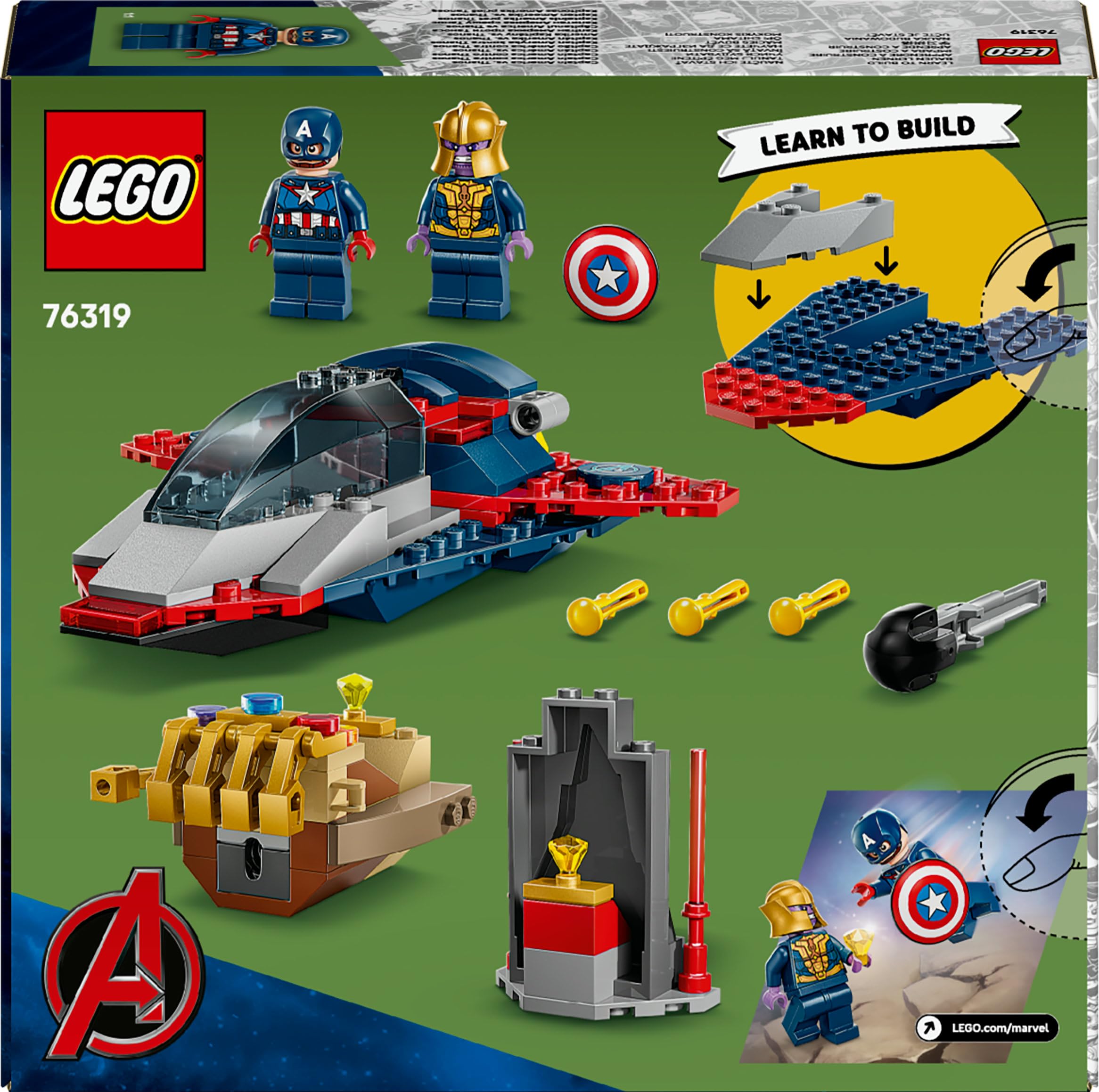 LEGO Marvel Captain America vs. Thanos - Super Hero Building Playset with Quinjet & Infinity Gauntlet Spaceship 8