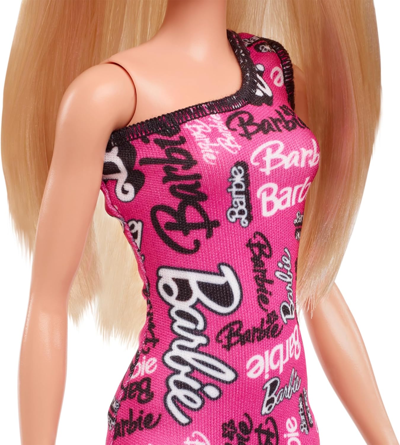 Barbie Fashion Doll with Straight Blonde Hair - Pink One-Shoulder Dress & Shoes 6