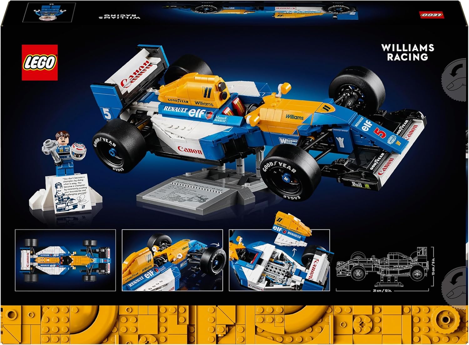 LEGO Icons Williams Racing FW14B & Nigel Mansell F1 Car Model Set - 799-Piece Building Kit for Adults 13