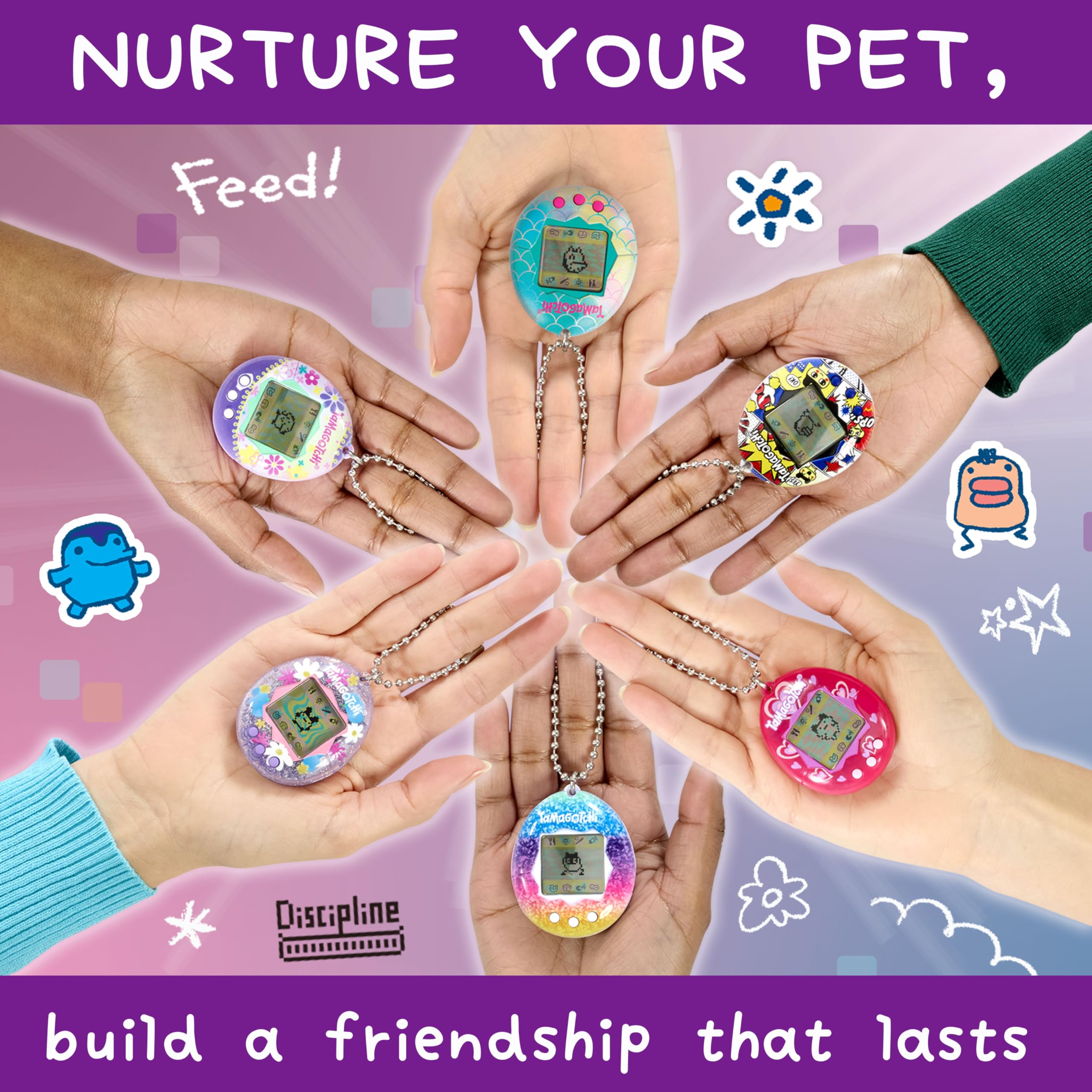 Bandai Tamagotchi Original Rainbow Shell - Electronic Virtual Pet Toy for Kids 8+ 10