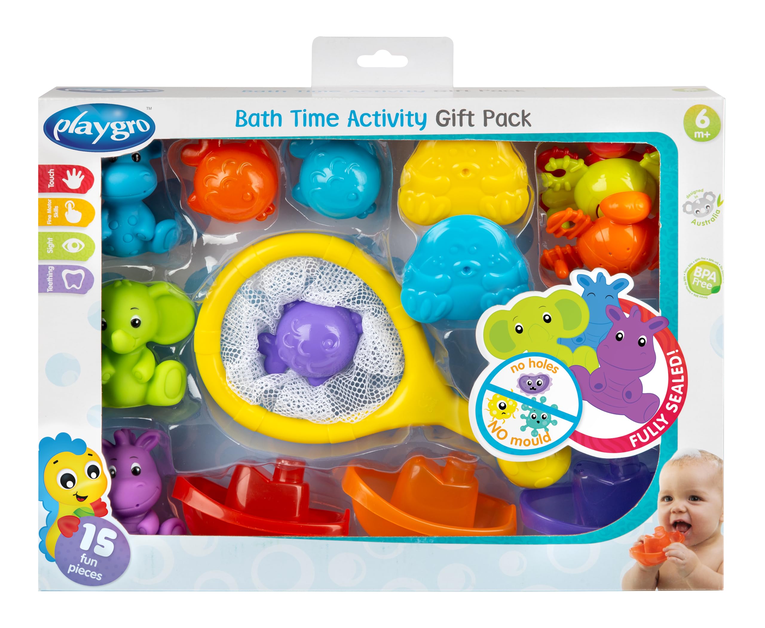Playgro Splash & Explore Bath Time Activity Toys Gift Pack - 15-Piece for 6 Months+