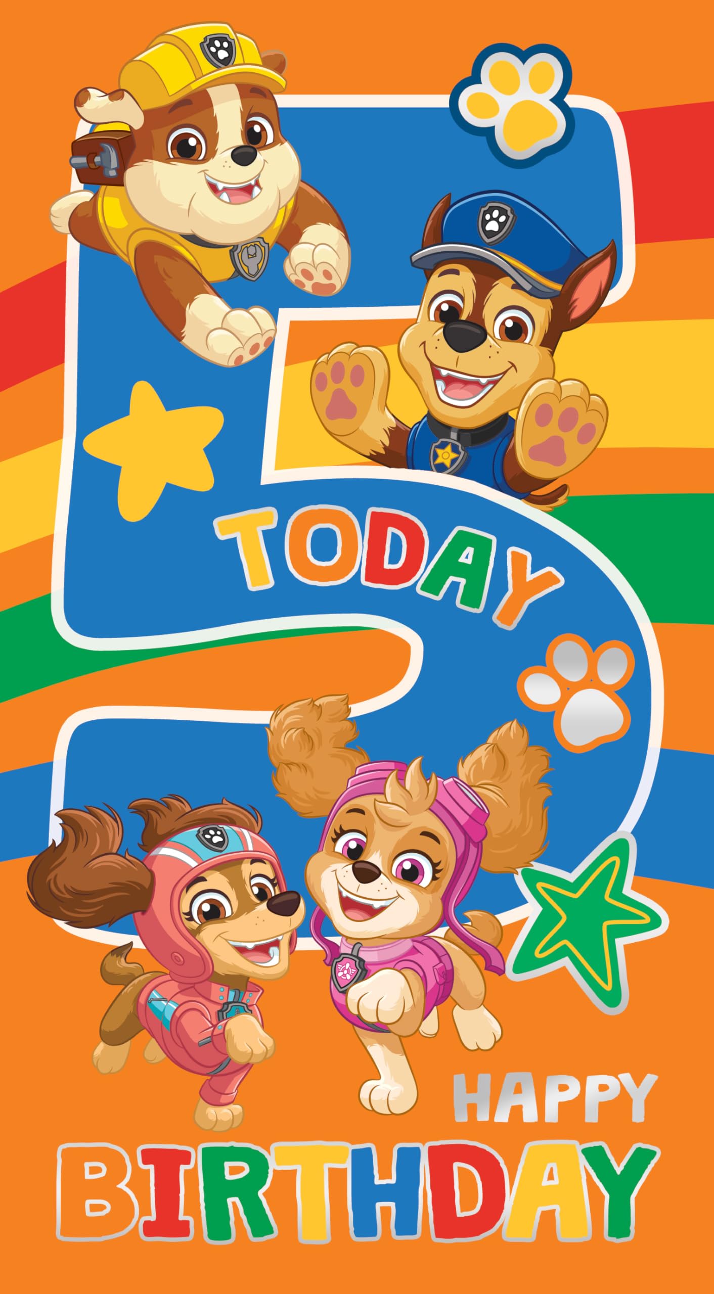 Danilo Promotions LTD Paw Patrol Birthday Card Age 5 | Standard Size | 22.86 cm x 12.7 cm