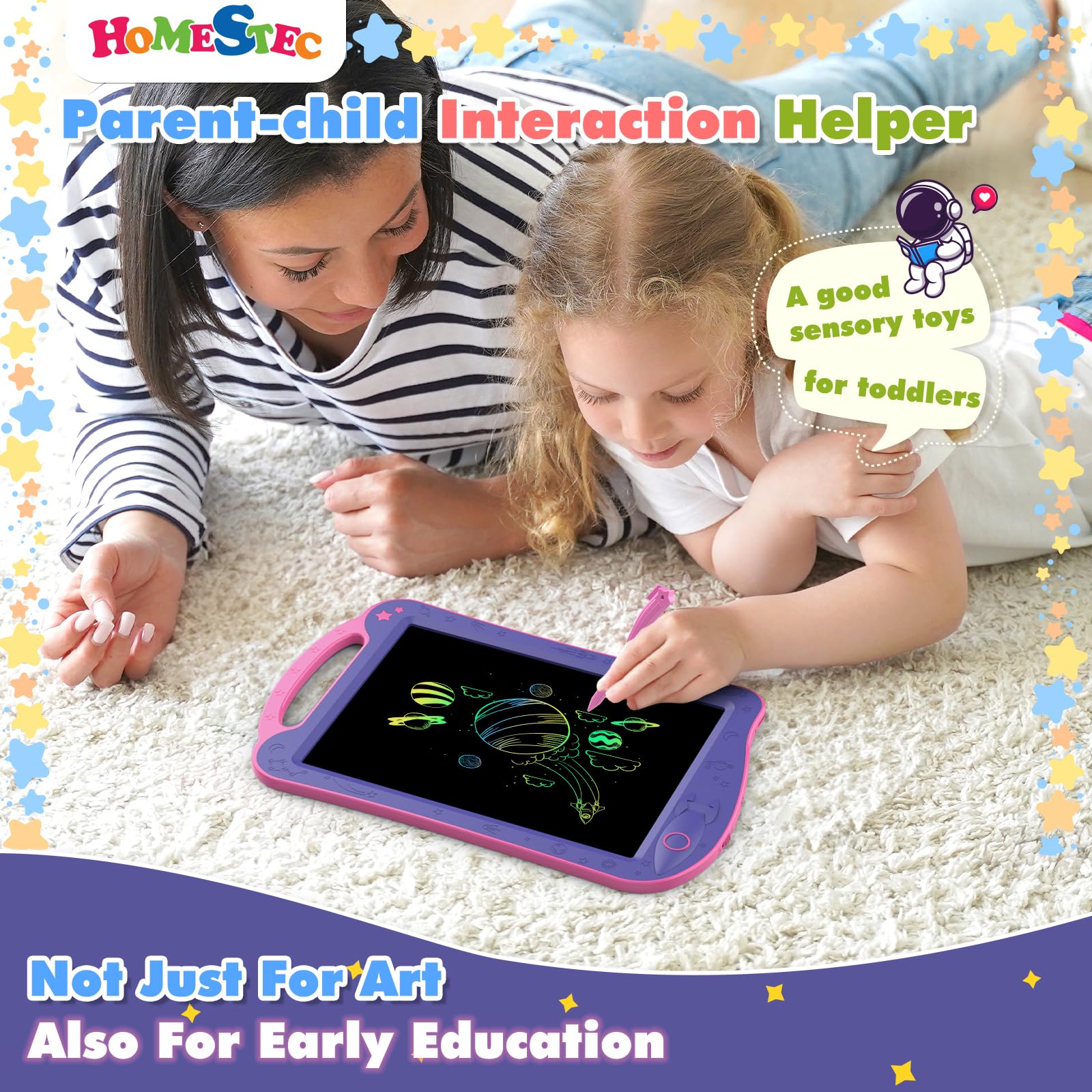 HOMESTEC AstroDraw Space Theme LCD Drawing Tablet for Kids 7
