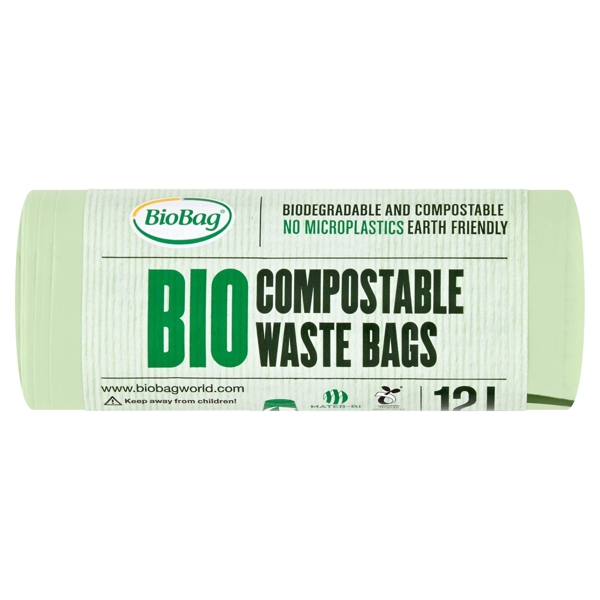 BioBag 12L Compostable Caddy Bin Liners - 100% Biodegradable Kitchen Waste Bags (14 Count, Green)