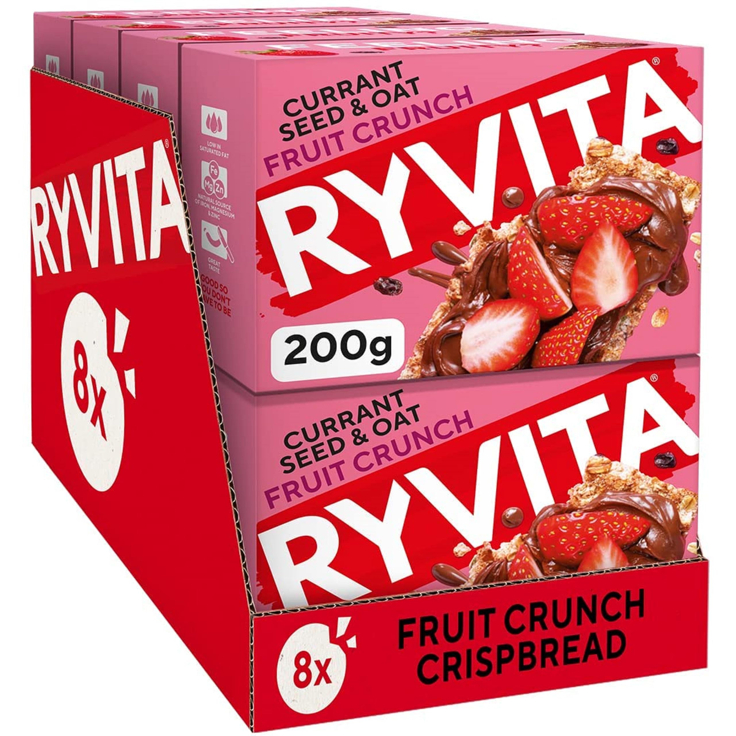 Rywita Fruit Crunch Crispbread with Currants, Seeds and Oats | 8 x 200g Packs | High Fibre 1