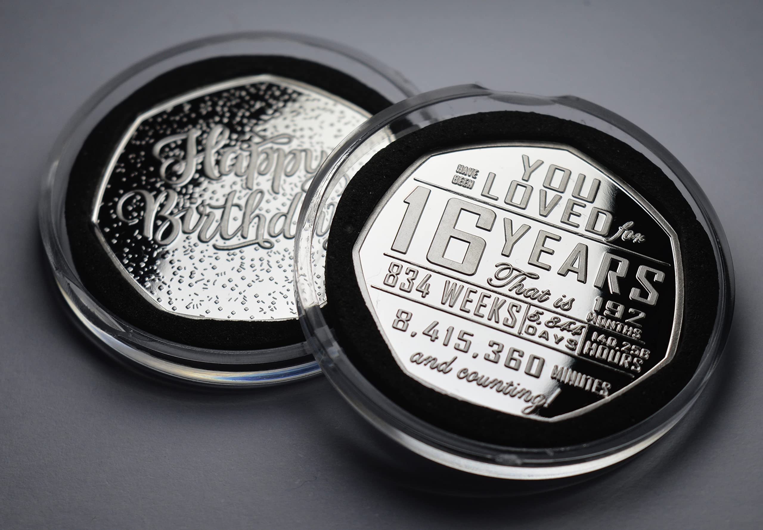 The Commemorative Coin Company 16th Birthday Silver Coin in Capsule - .999 Silver Plated, 27mm 6