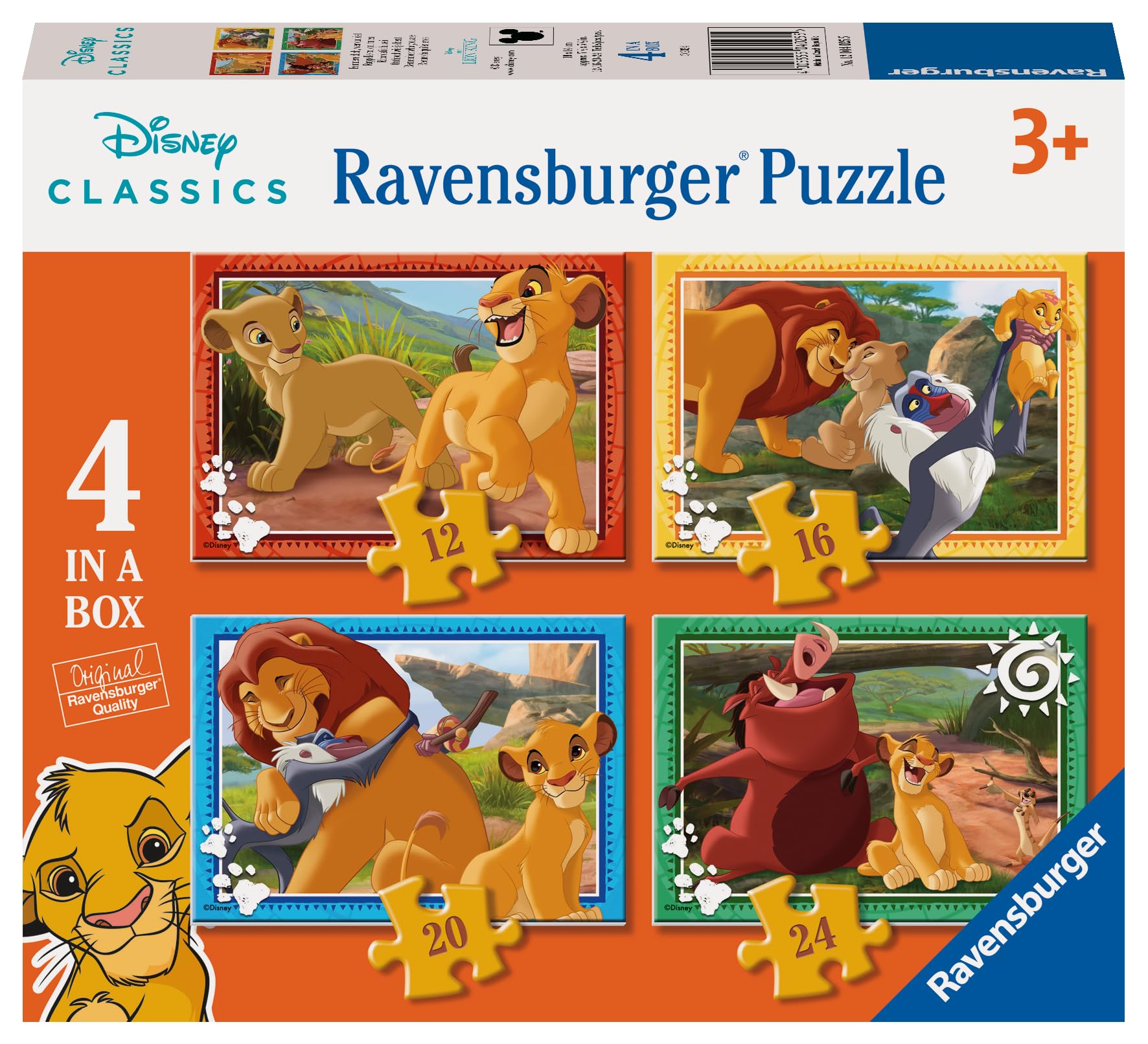 Ravensburger Disney The Lion King 4-in-a-Box Jigsaw Puzzle Set - 72-Piece Puzzles for Kids Ages 3 and Up