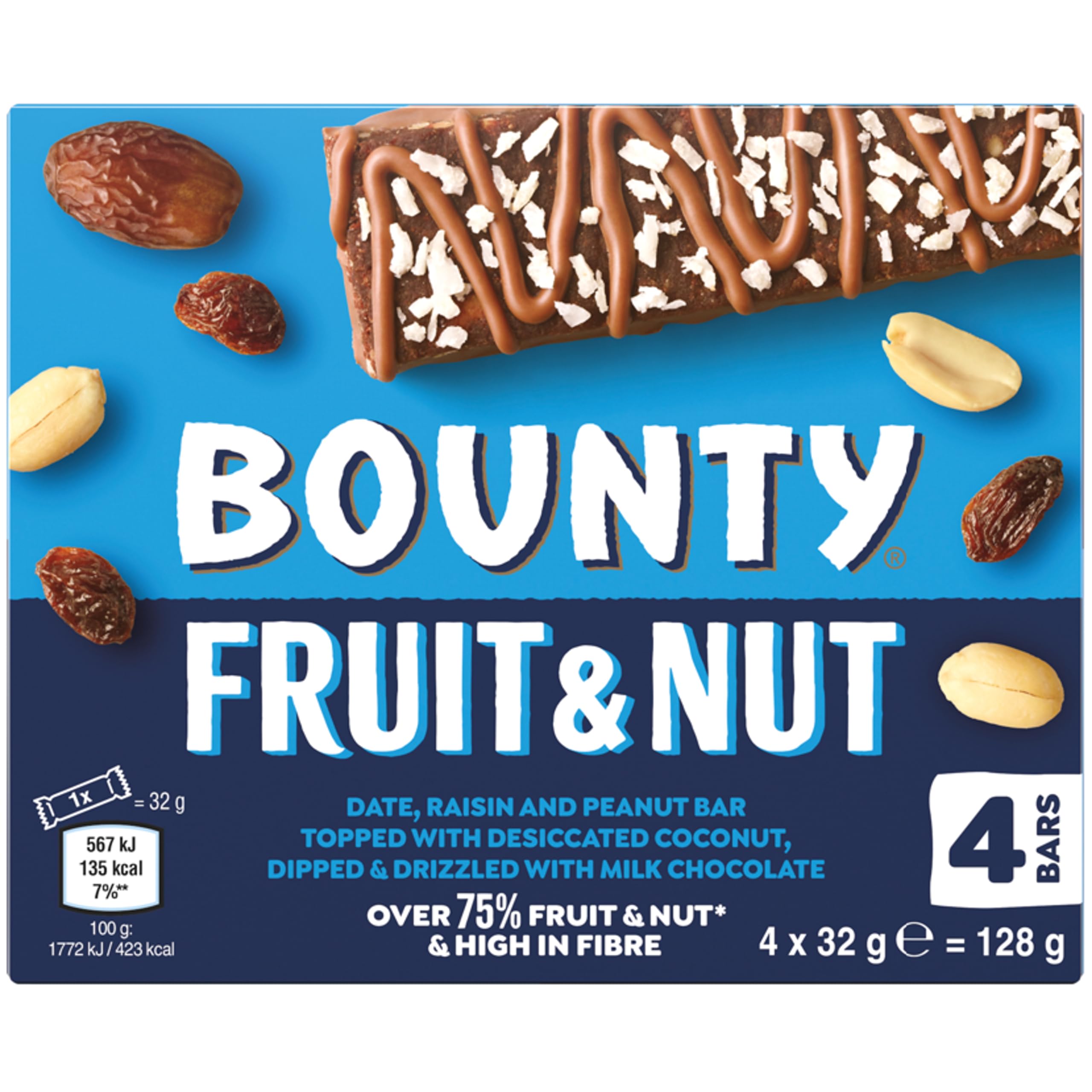 Bounty Triple Treat Fruit & Nut Milk Chocolate Snack Bars Multipack 4 x 32g