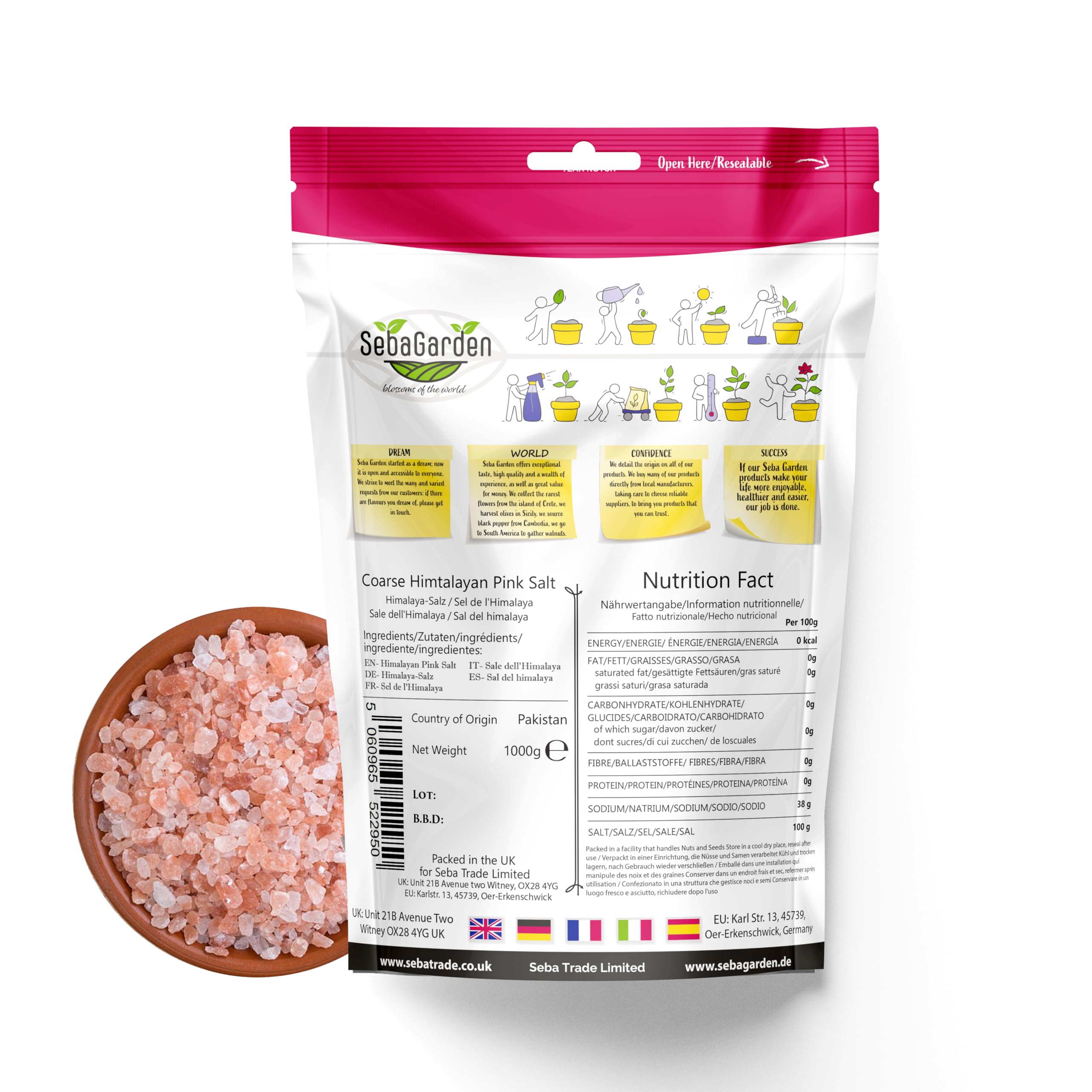 Seba Garden - 100% Pure Himalayan Pink Salt (Extra Fine, 1kg Resealable Doypack) 6