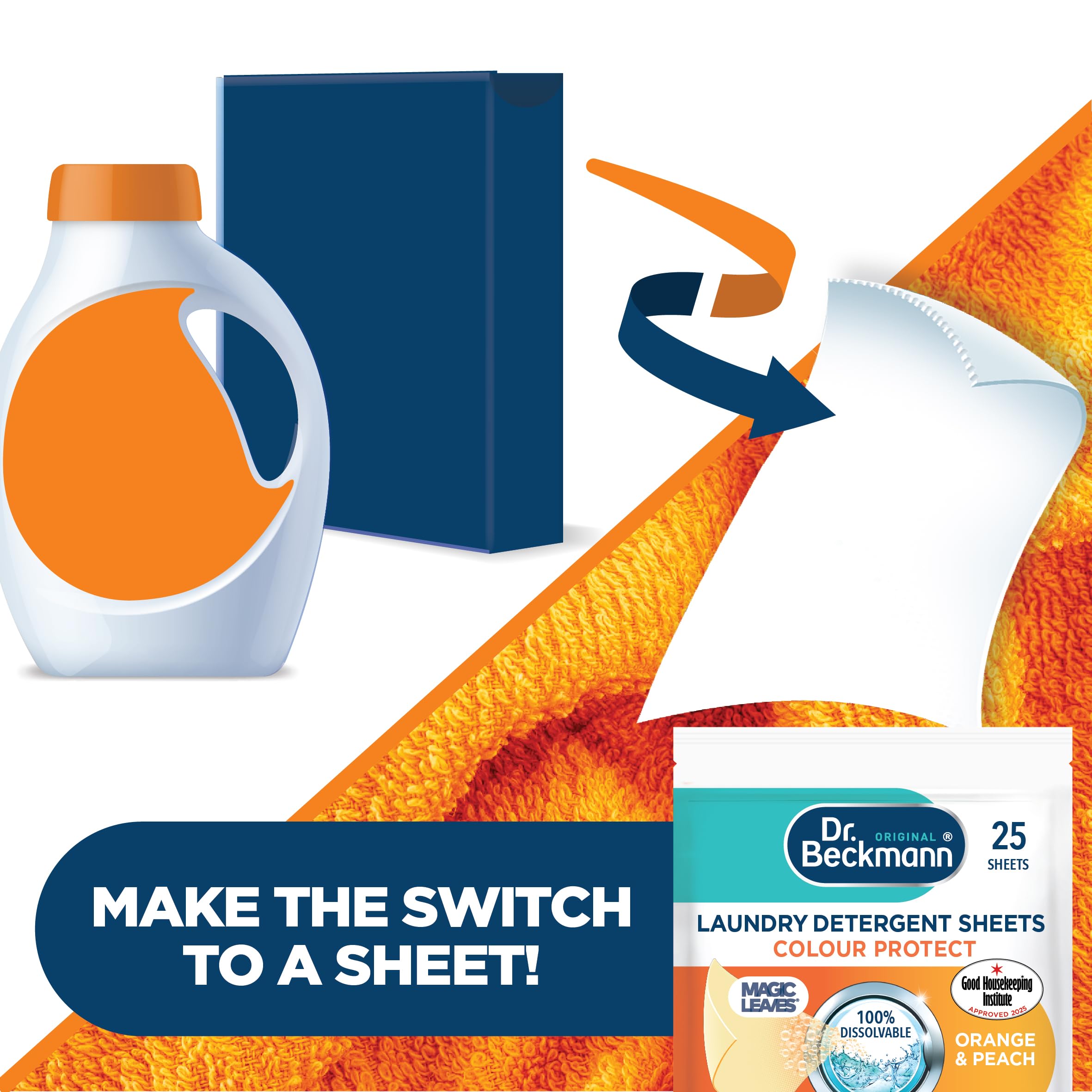 Dr. Beckmann Laundry Detergent Sheets - Colour Protect, Orange & Peach Fragrance, 115g (30 Sheets) 4