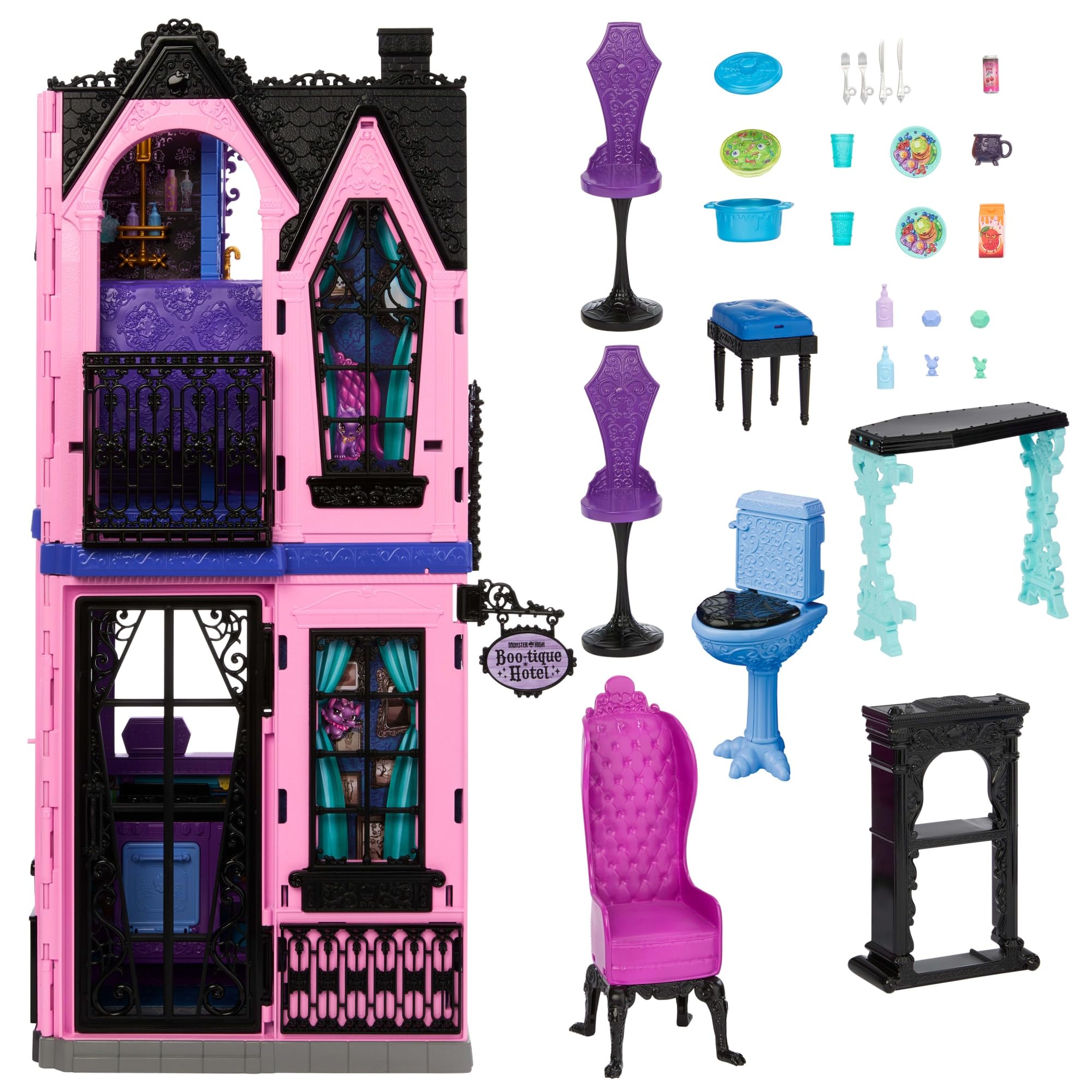 Monster High Boo-tique Hotel Doll House Playset | Foldable Storage | 13+ Accessories | Ages 4+ 5