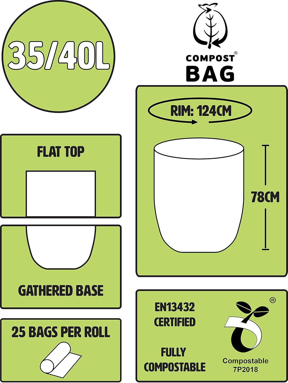 All-Green 35/40L Compostable Food Waste Bin Liners - Pack of 25 with Composting Guide 3
