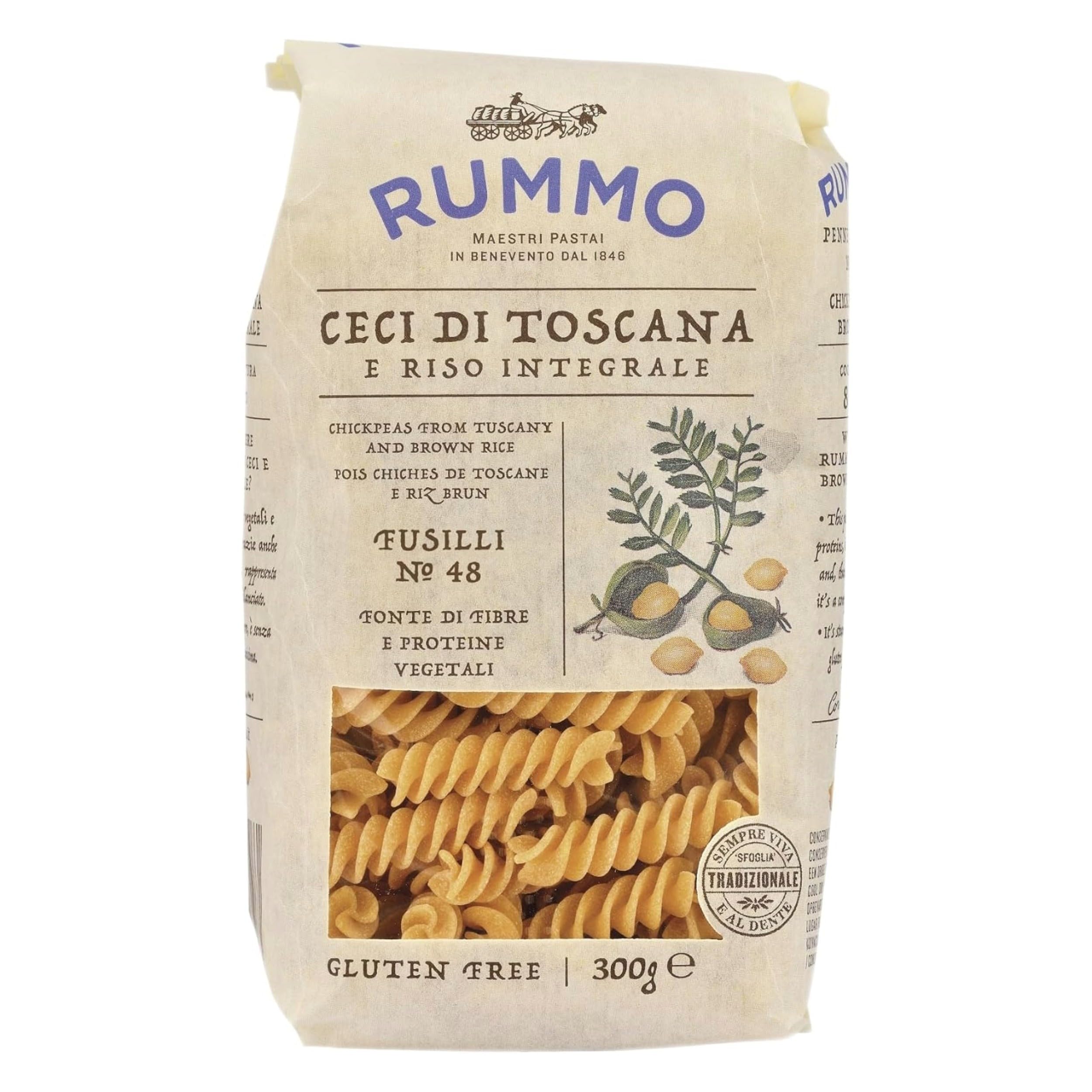 Rummo Chickpea Fusilli No.48 - Gluten-Free Italian Pasta, High in Protein