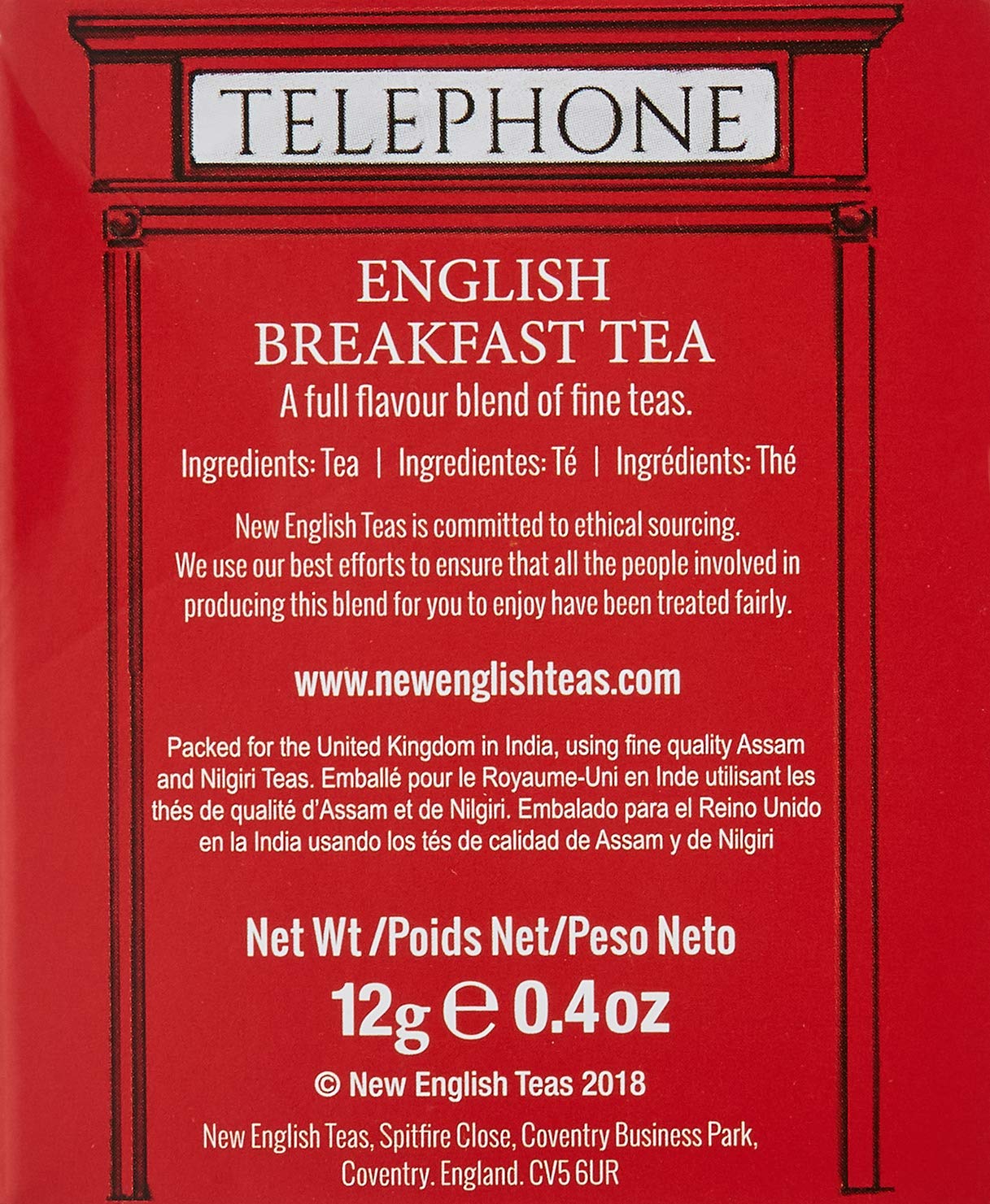 English Telephone Box English Breakfast Tea 6 Teabag Carton
