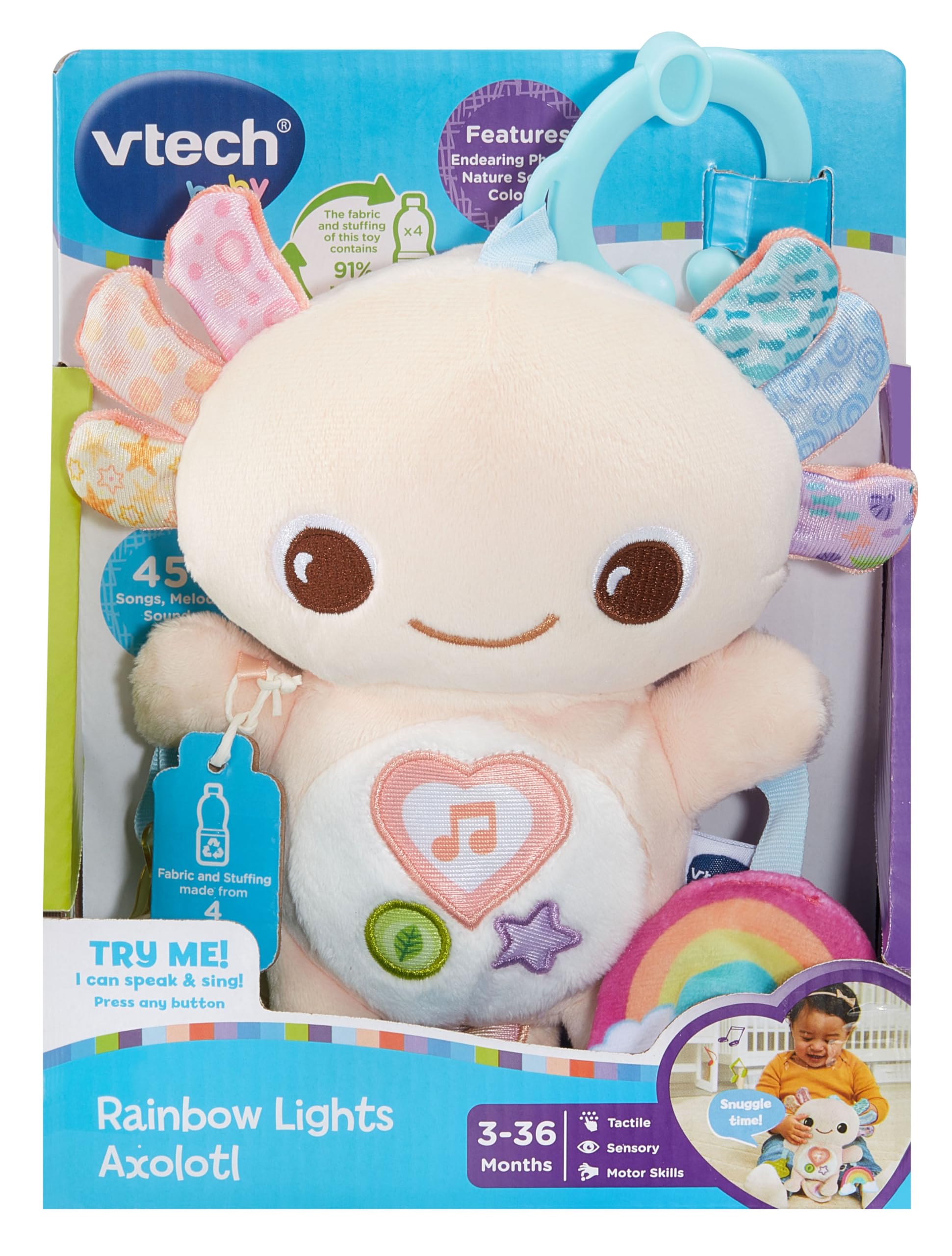 VTech Baby Rainbow Lights Axolotl - Interactive Musical Toy with Light-Up Heart & Crinkly Rainbow, 3 Months+ 3