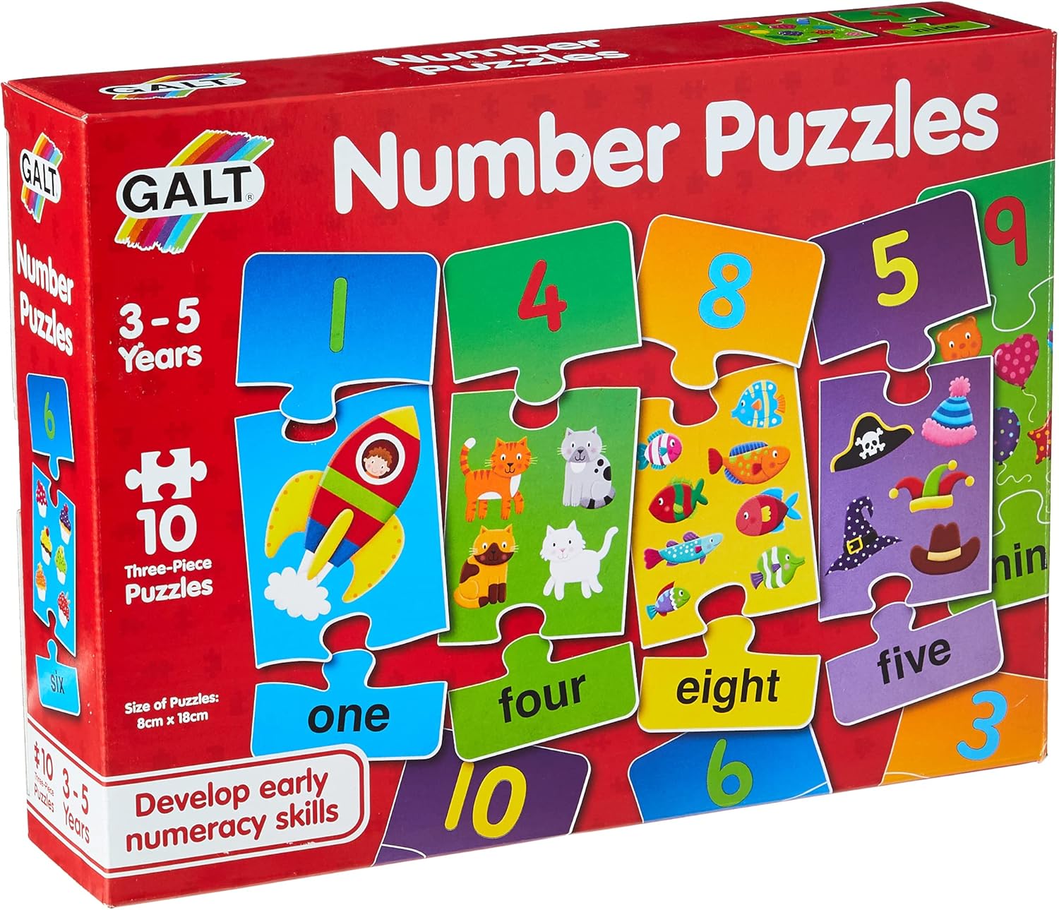 Galt Toys Number Puzzles - Educational 3-Piece Jigsaw Set for Kids 3-5 Years