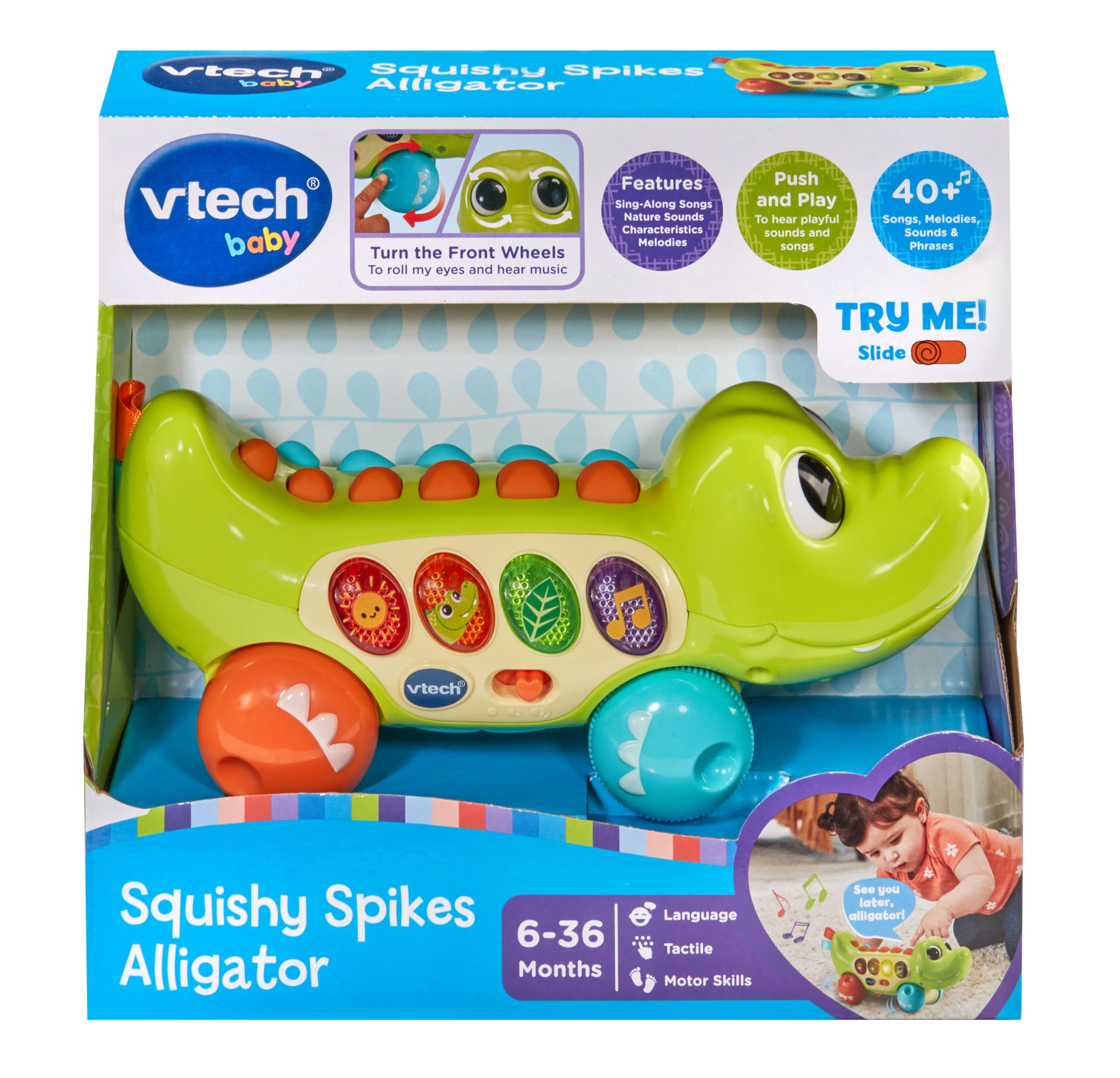 VTech Squishy Spikes Alligator - Interactive Push Along Toy for 6 Months+ 8