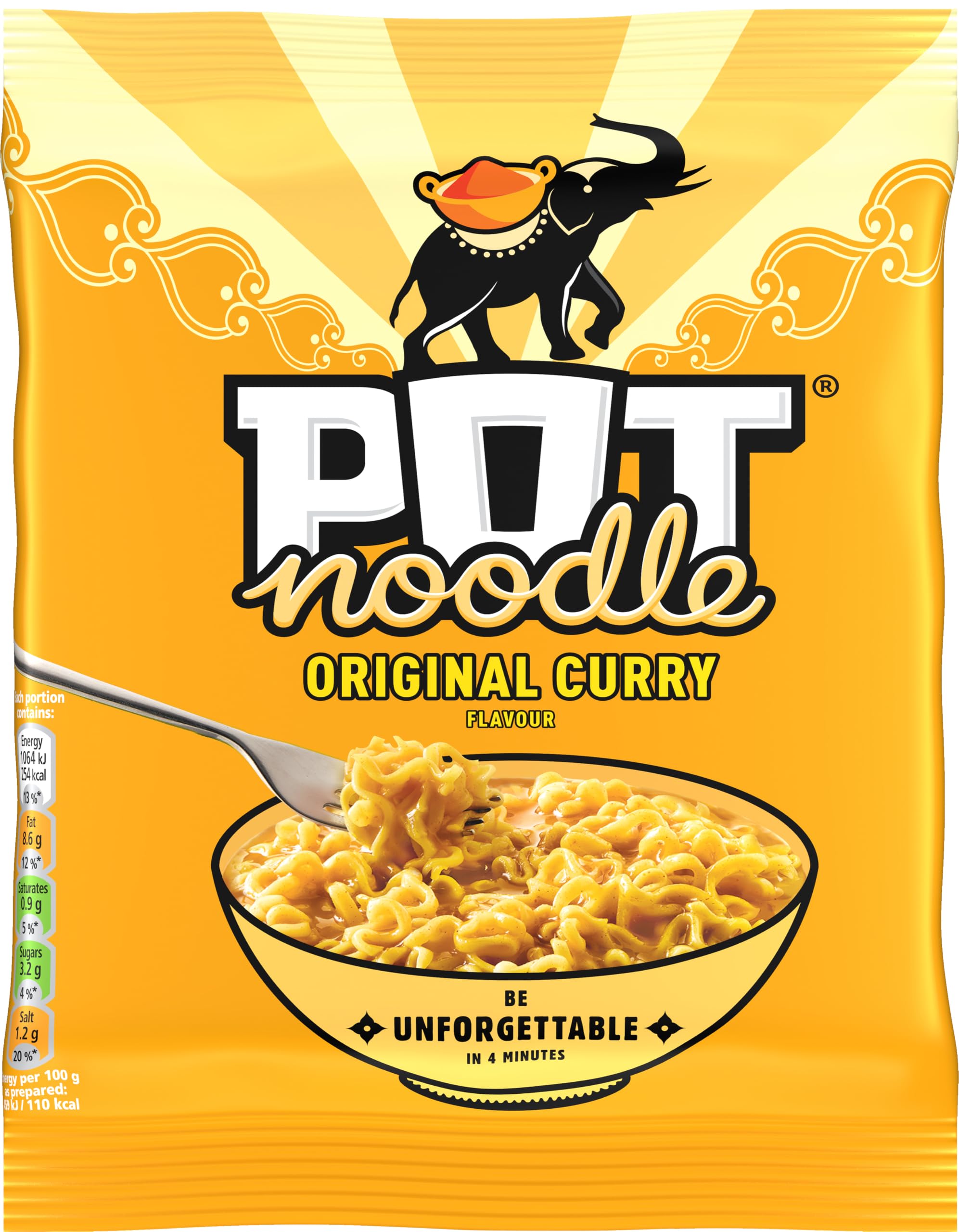 Pot Noodle Original Curry Instant Noodles Block - 2 Servings | Ready in 4 Minutes