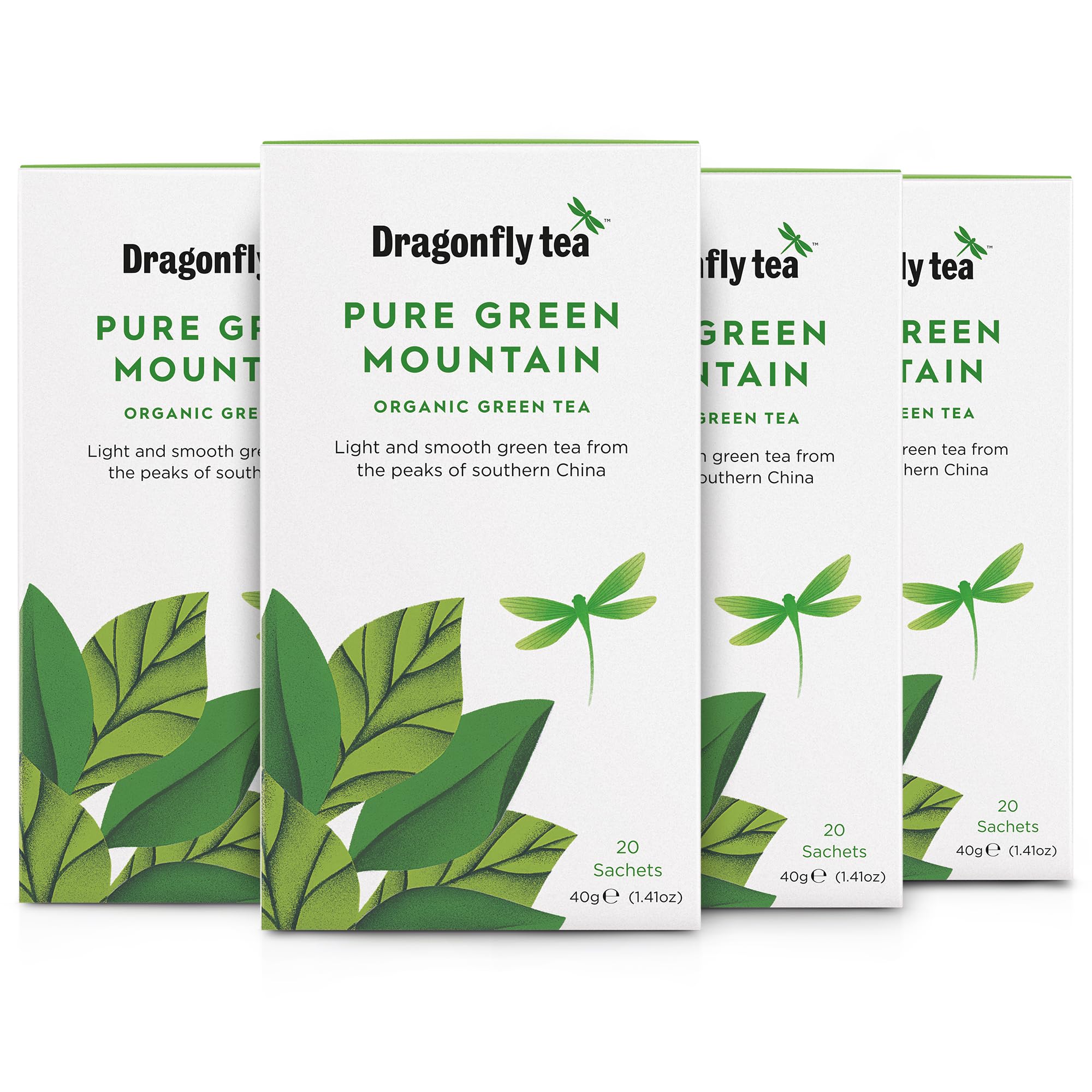DRAGONFLY Pure Green Mountain Organic Green Tea Bags - 80 Count (4 x 20 Bags) | Antioxidant Rich 1