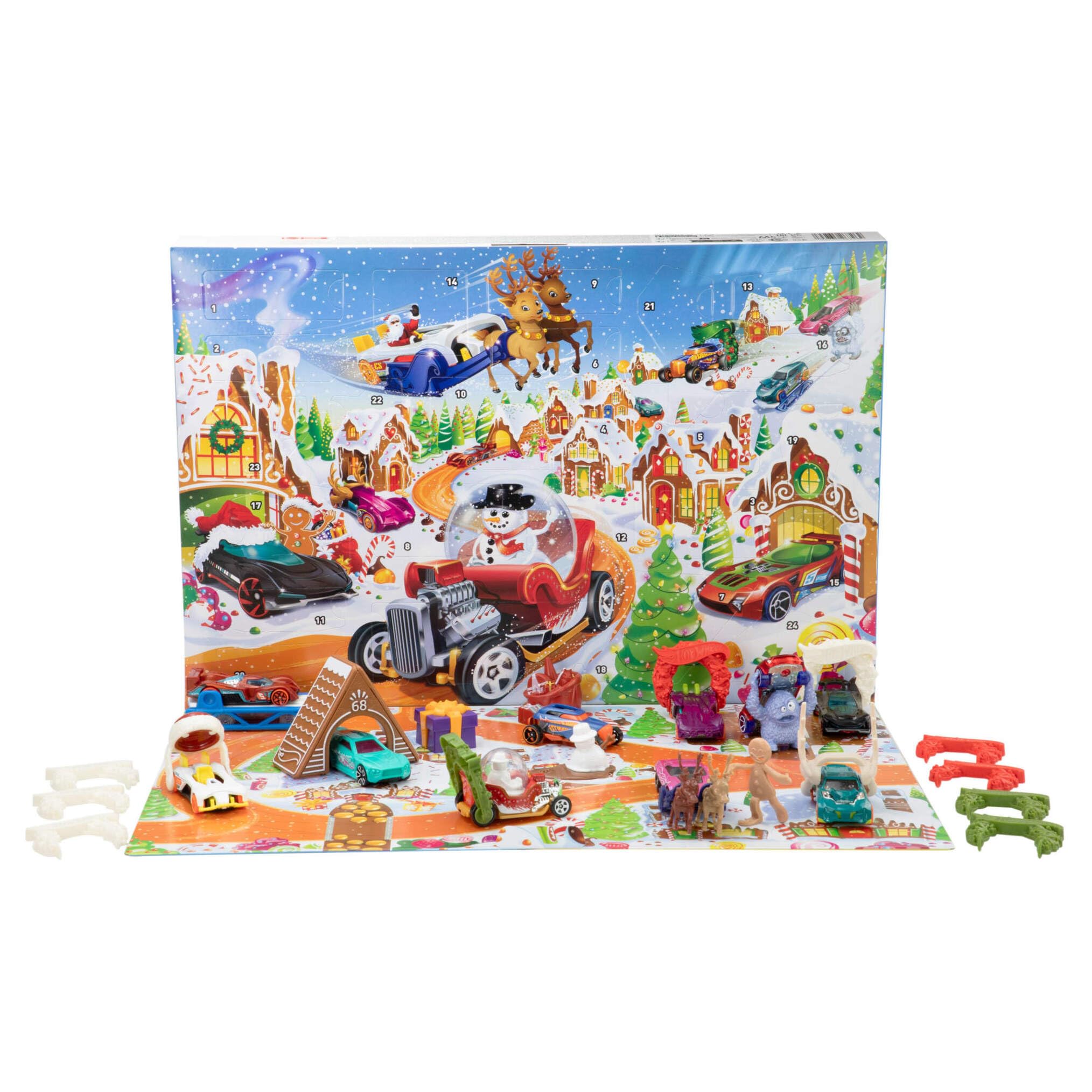 Hot Wheels 2025 Advent Calendar - 24-Day Holiday Playset with 10 Toy Cars & Accessories