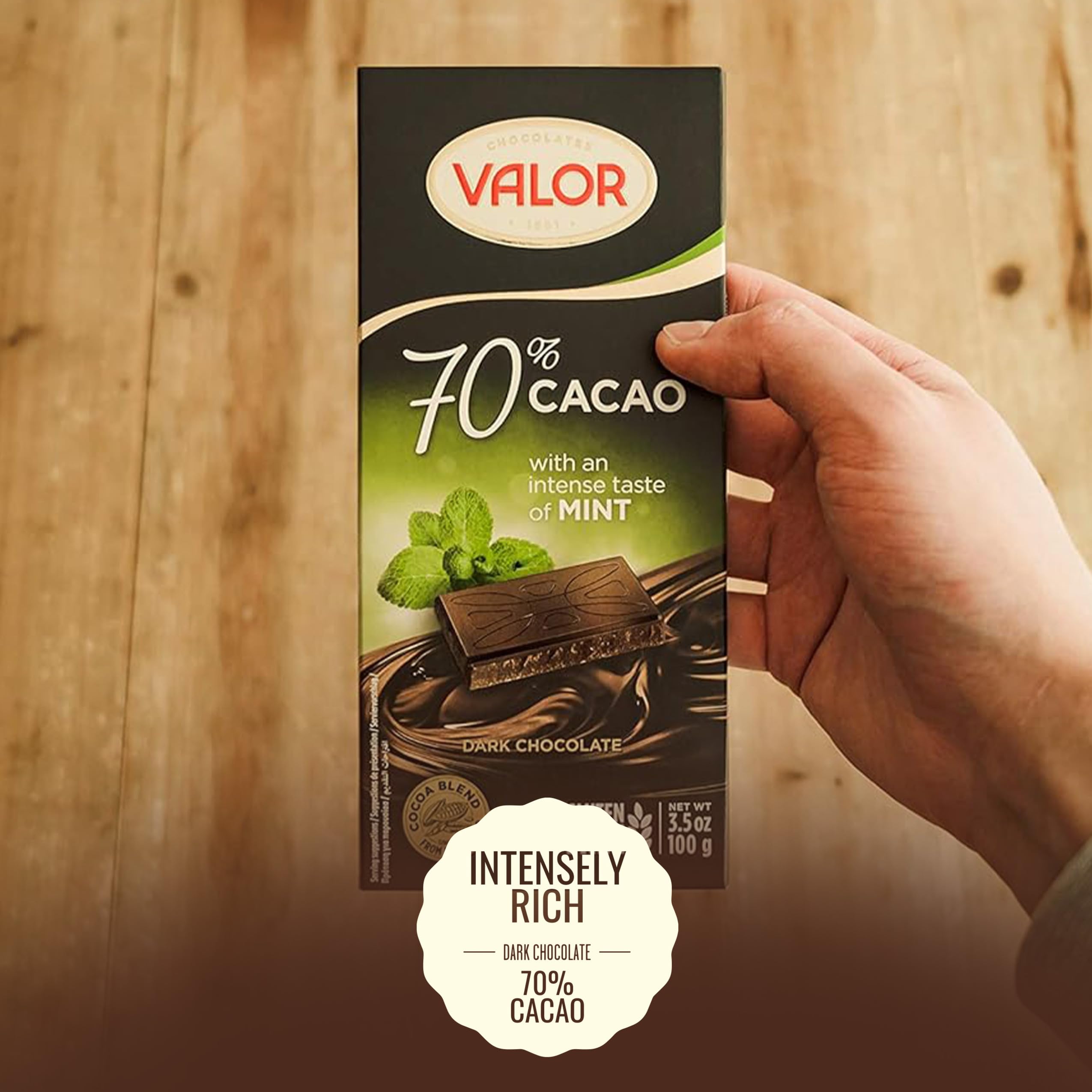 Valor - Dark Chocolate Bar 70% Cocoa with Mint (100g) 4