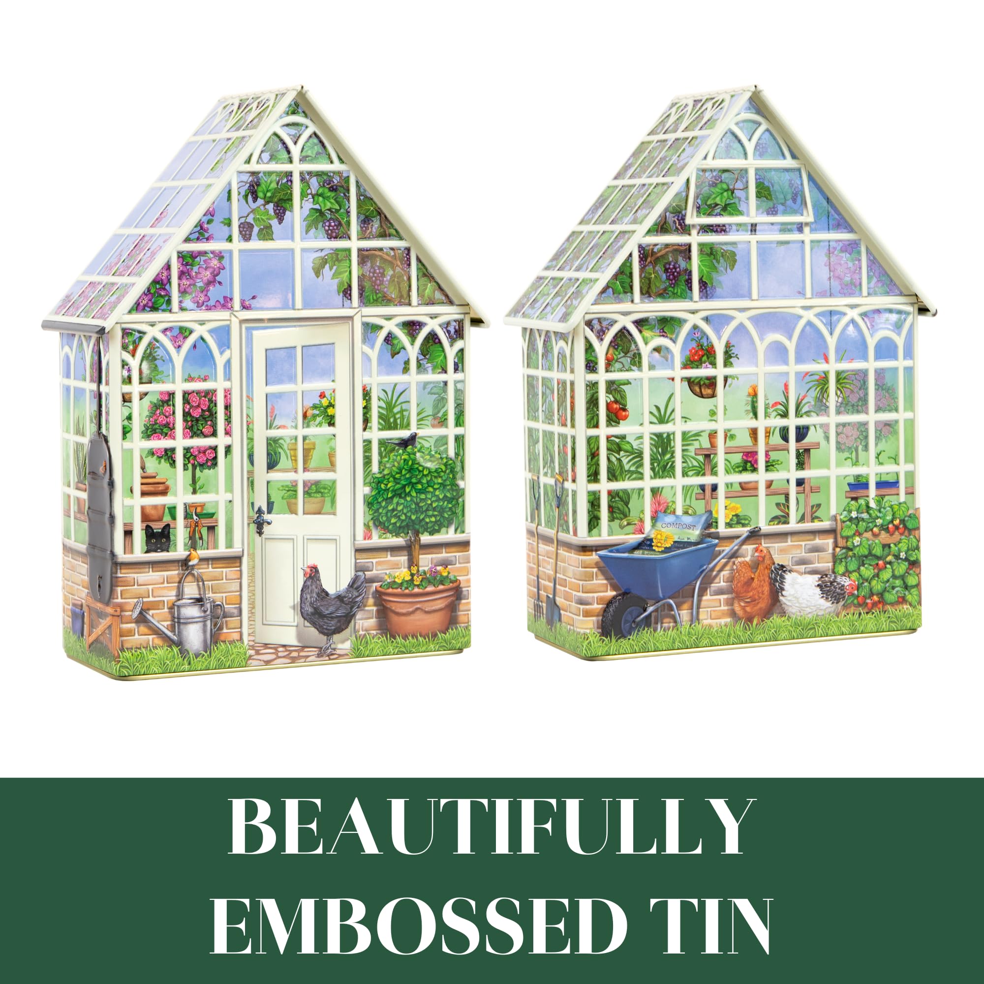 The Silver Crane co. Small Green House Devon Toffees Tin - 200g Traditional Sweets Gift | Vegetarian Friendly