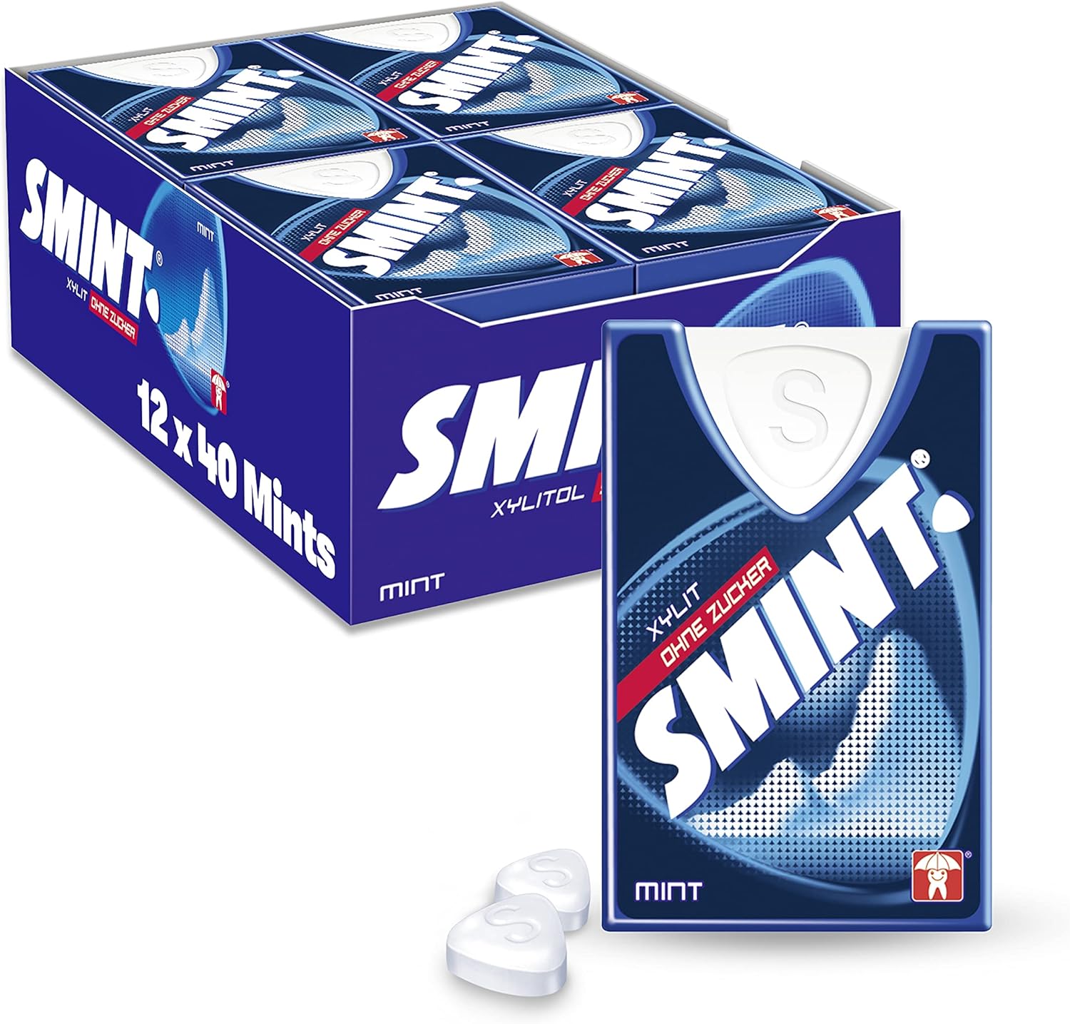 Smint Peppermint Powermints Sugar-Free Xylitol Tooth-Friendly Mints (Pack of 12, 8g Each)