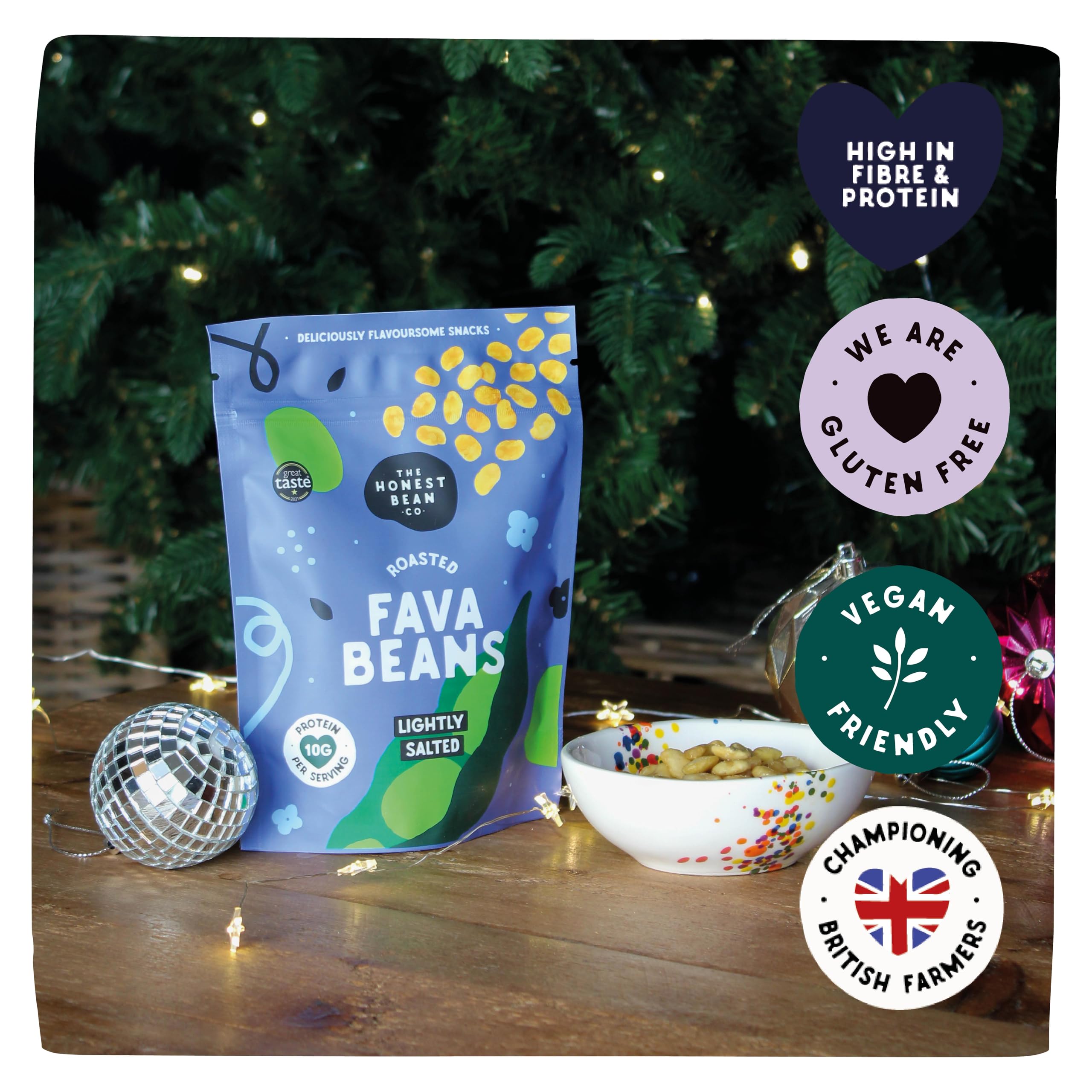 The Honest Bean Co Roasted Fava Bean Lightly Salted - High Protein Vegan Snack | 120g Pack of 6
