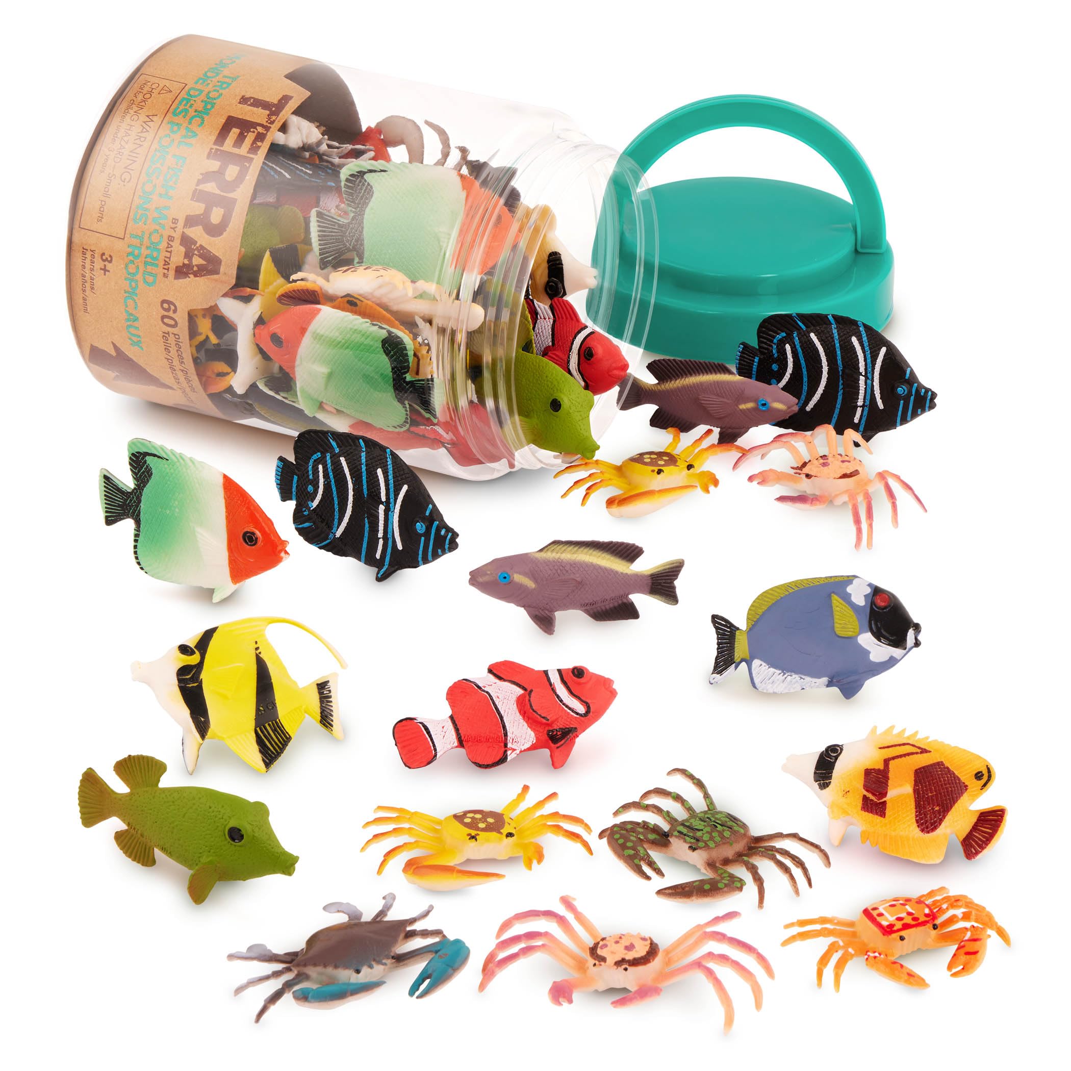Terra by Battat – 60pcs Tropical Fish & Crab Toys – Mini Plastic Ocean Animal Playset for Kids