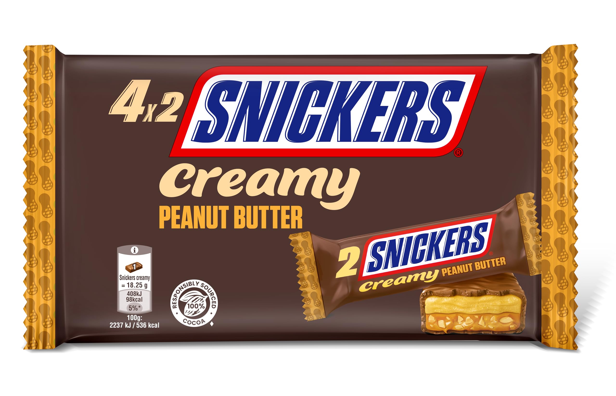 Snickers Creamy Peanut Butter & Milk Chocolate Snack Bars Multipack (4 x 36.5g)