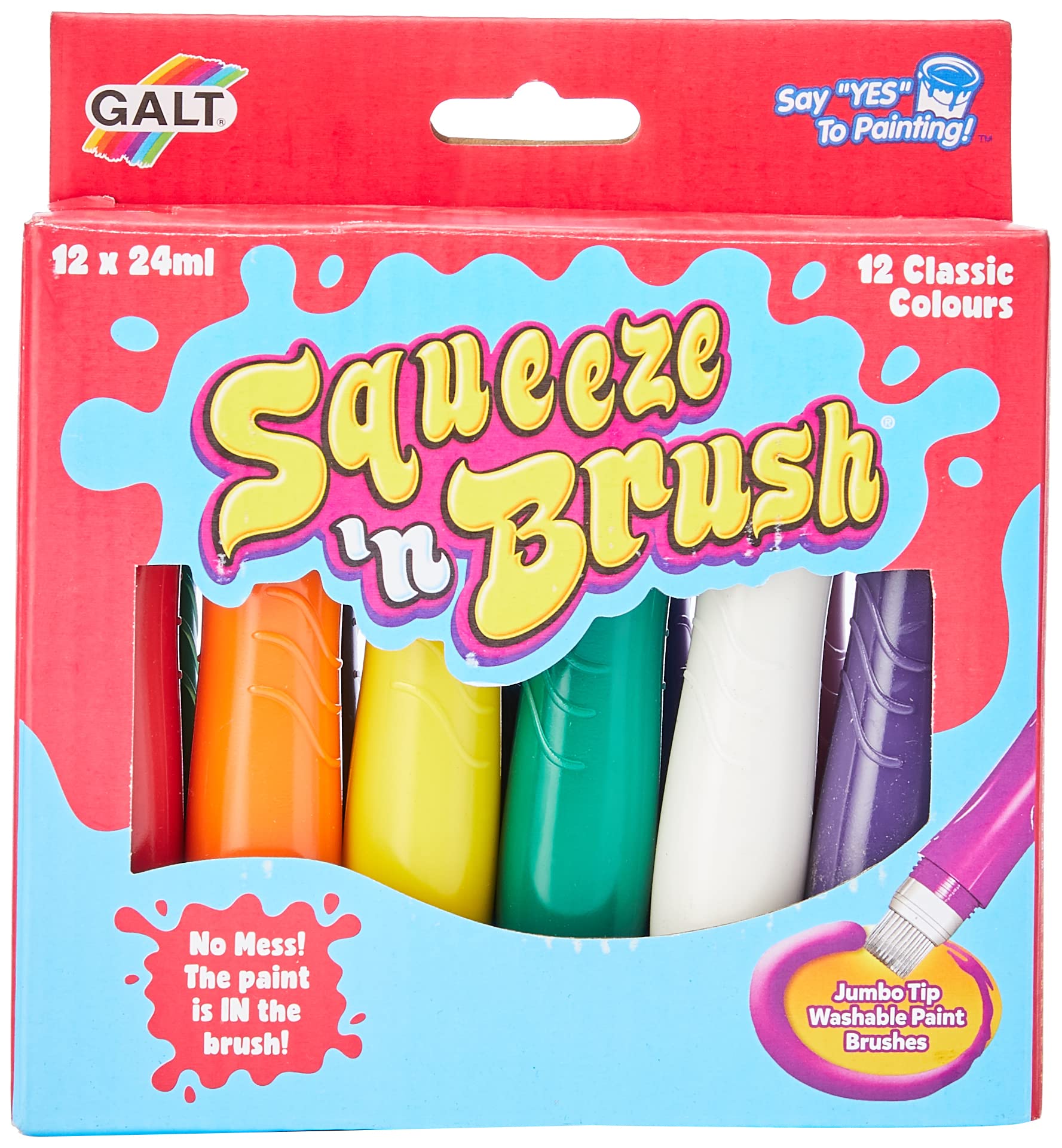 Galt Toys Squeeze 'n Brush Paint Pens - 12 Classic Colours | Washable Jumbo Tip | Ages 3+