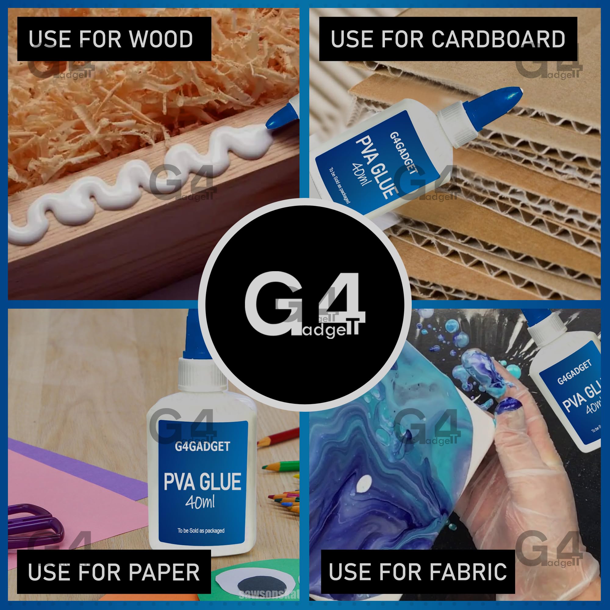G4GADGET PVA Glue Multi-Purpose Adhesive - 4 Pack, 40ml Each Bottle (160ml Total) 7
