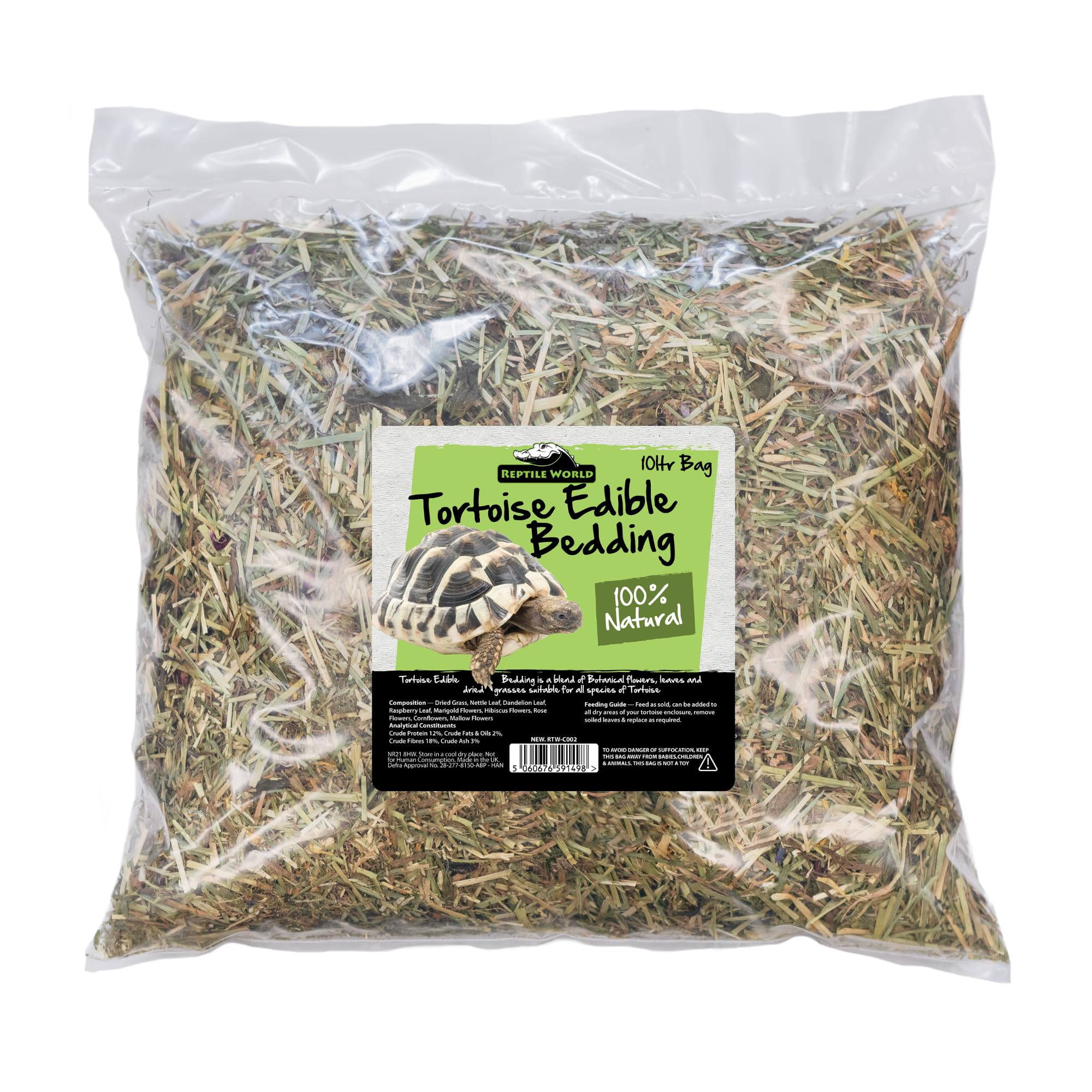Reptile World Edible Tortoise Bedding - 10L Bag | Natural Grass & Flowers | All Life Stages