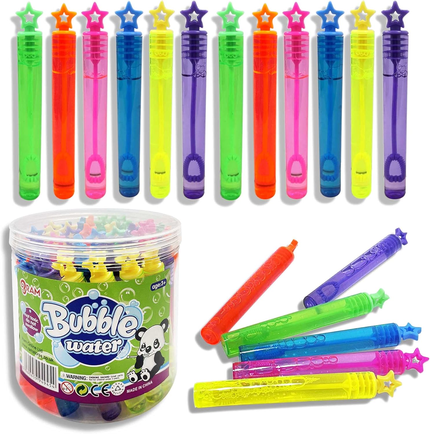 RAM Bubbles for Kids - 40 Star-Shaped Bubble Wands with 5ml Solution, Ages 3+