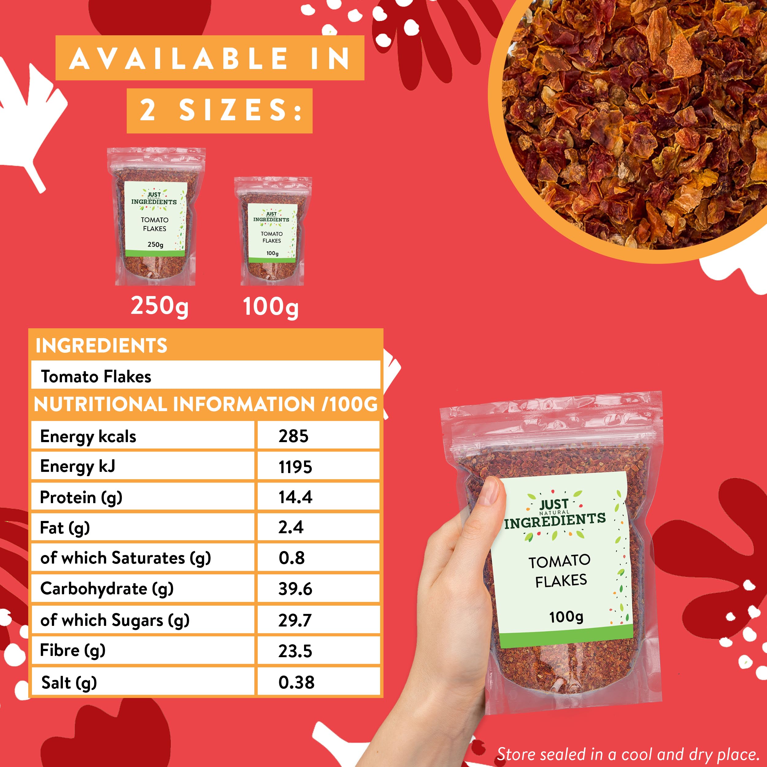 JustIngredients Tomato Flakes 100g - Organic Dried Tomatoes Flakes for Cooking 4