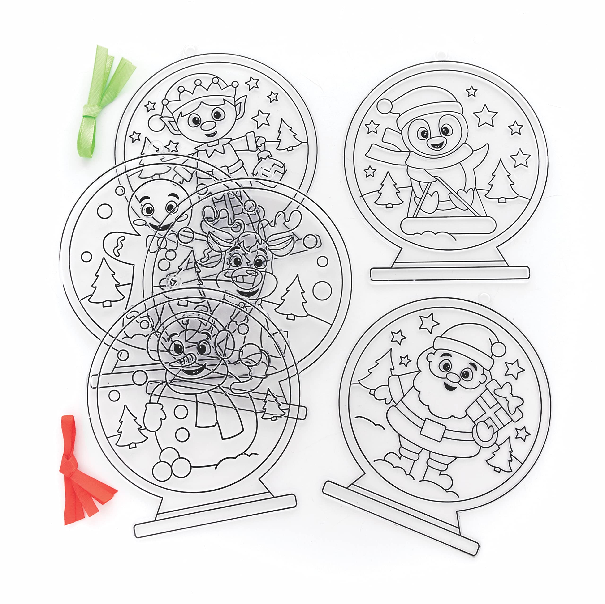 Baker Ross FC181 Christmas Snow Globe Suncatcher Decoration Craft Kit - Pack of 6 | Ages 3+