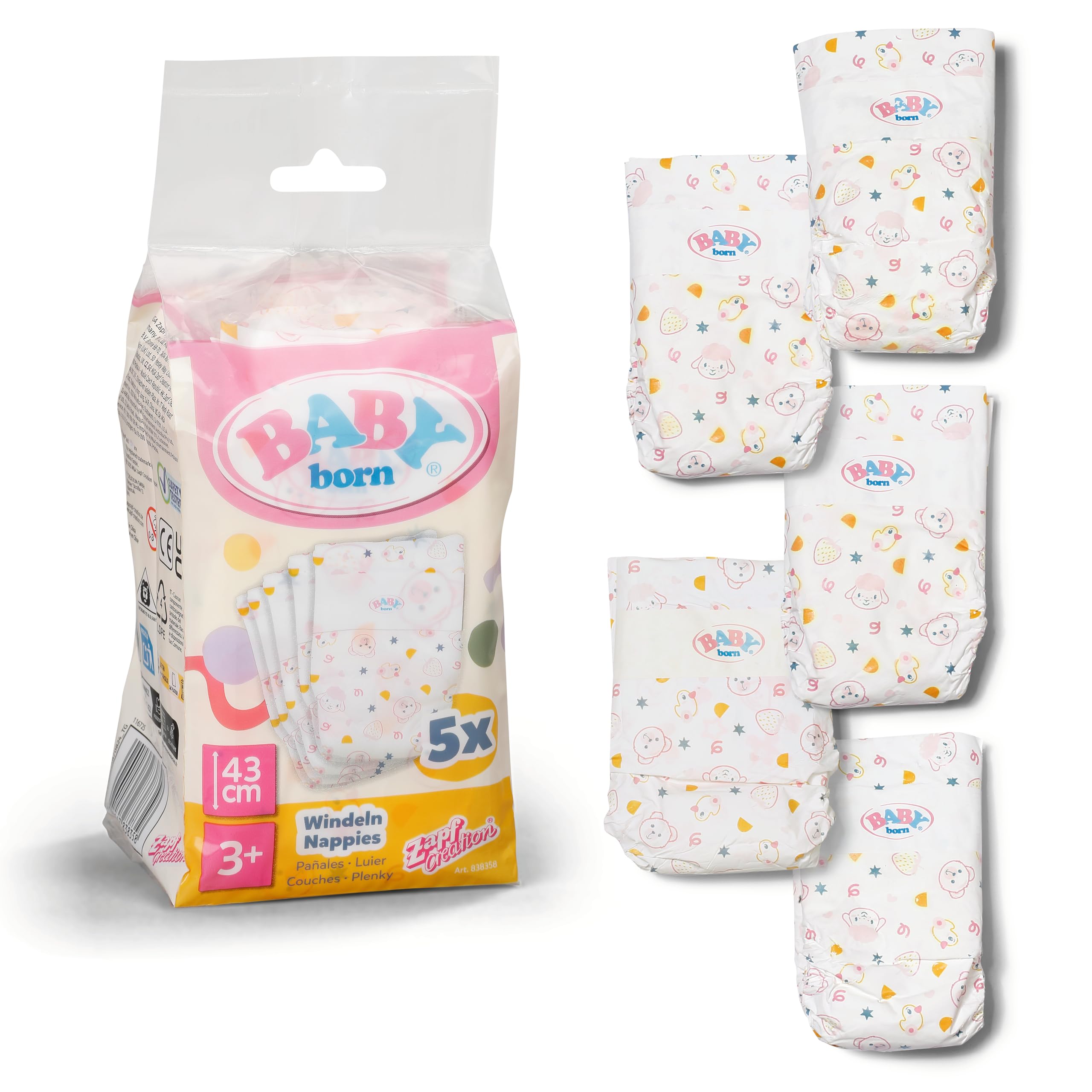 BABY born - Nappies 5-Pack for Dolls Up to 43cm (Pink, Polyester)