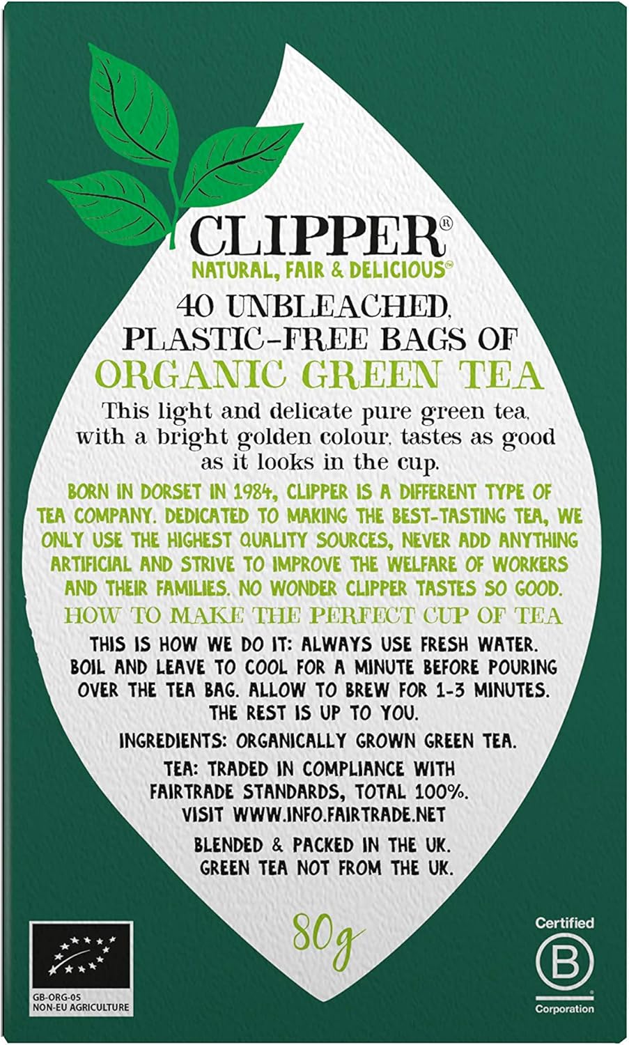 Clipper Organic Pure Green Tea Bags - Box of 40 Fairtrade & Biodegradable Tea Bags 6