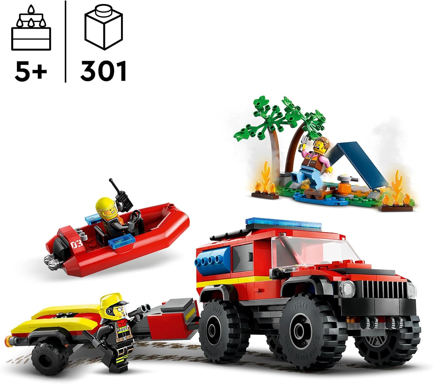 LEGO City 4x4 Fire Engine with Rescue Boat Building Set - Fire Rescue Playset for Ages 5+ 3