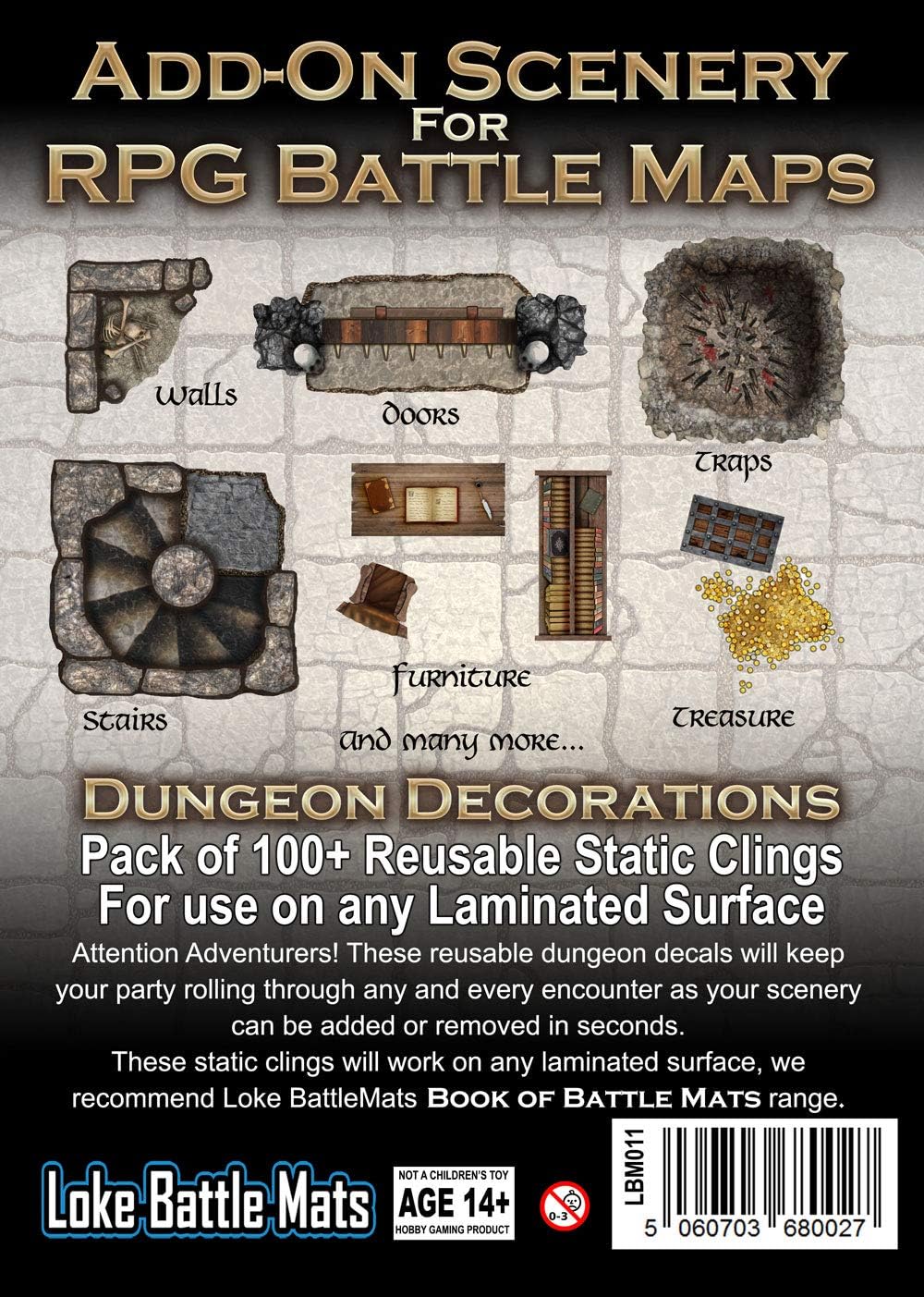 Loke Battlemats Dungeon Decorations Reusable Static Clings for RPG Battle Maps