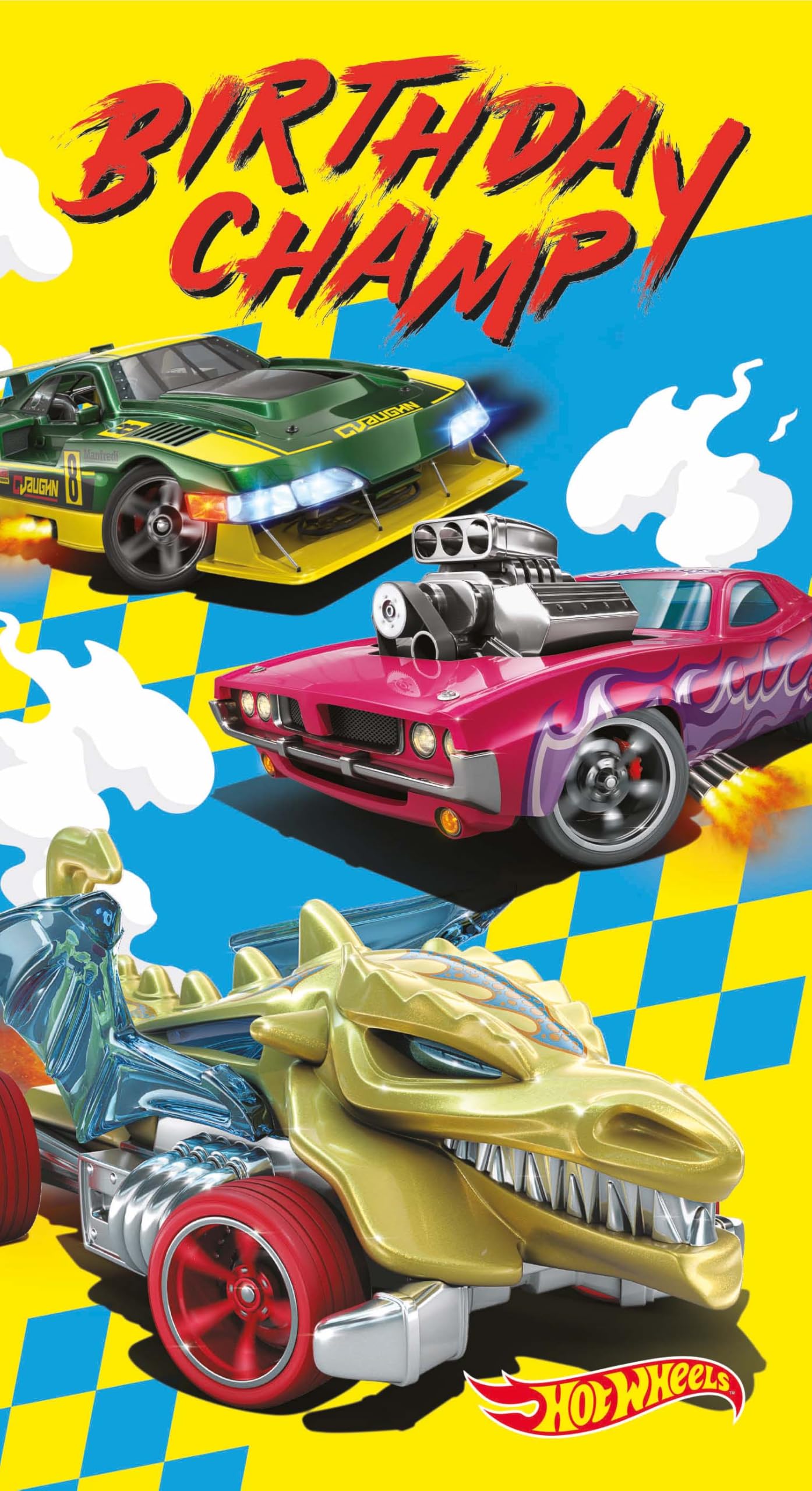 Danilo Promotions LTD Hot Wheels Birthday Card 'Birthday Champ' for Baby Boys | Multi Color