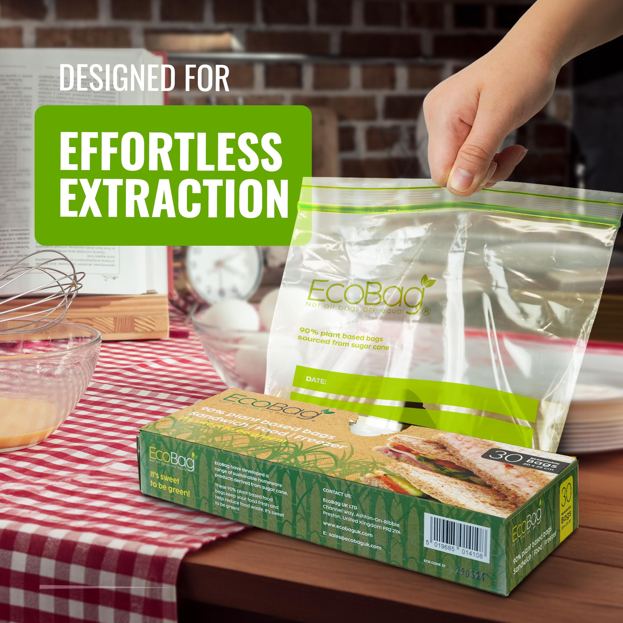 EcoBag 30 Pack Reusable Freezer/Sandwich Bags - 4.5L, 35 Microns, Clear 5