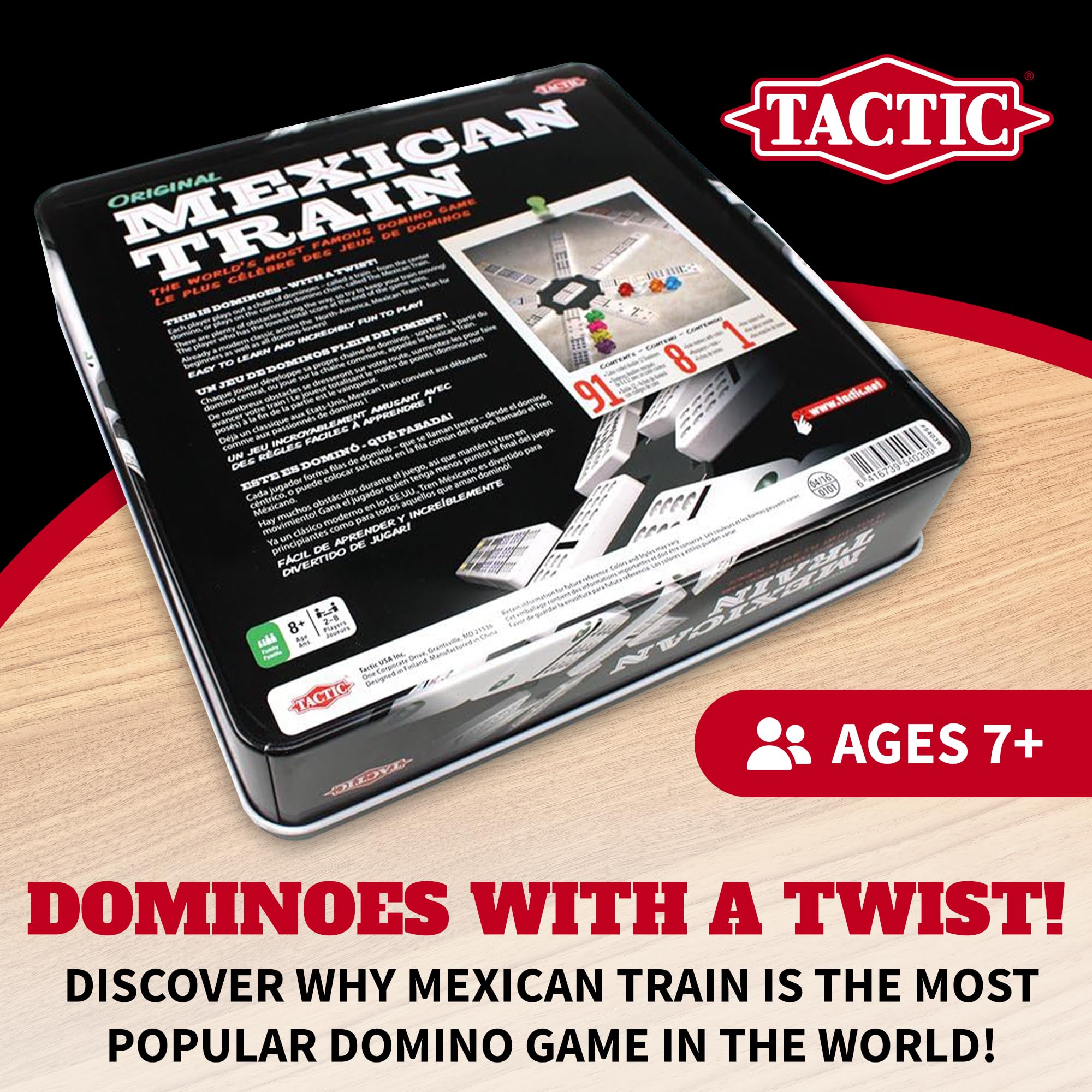 Tactic Mexican Train Double-Twelve Domino Game Set with 91 Tiles and Train Station Hub 9