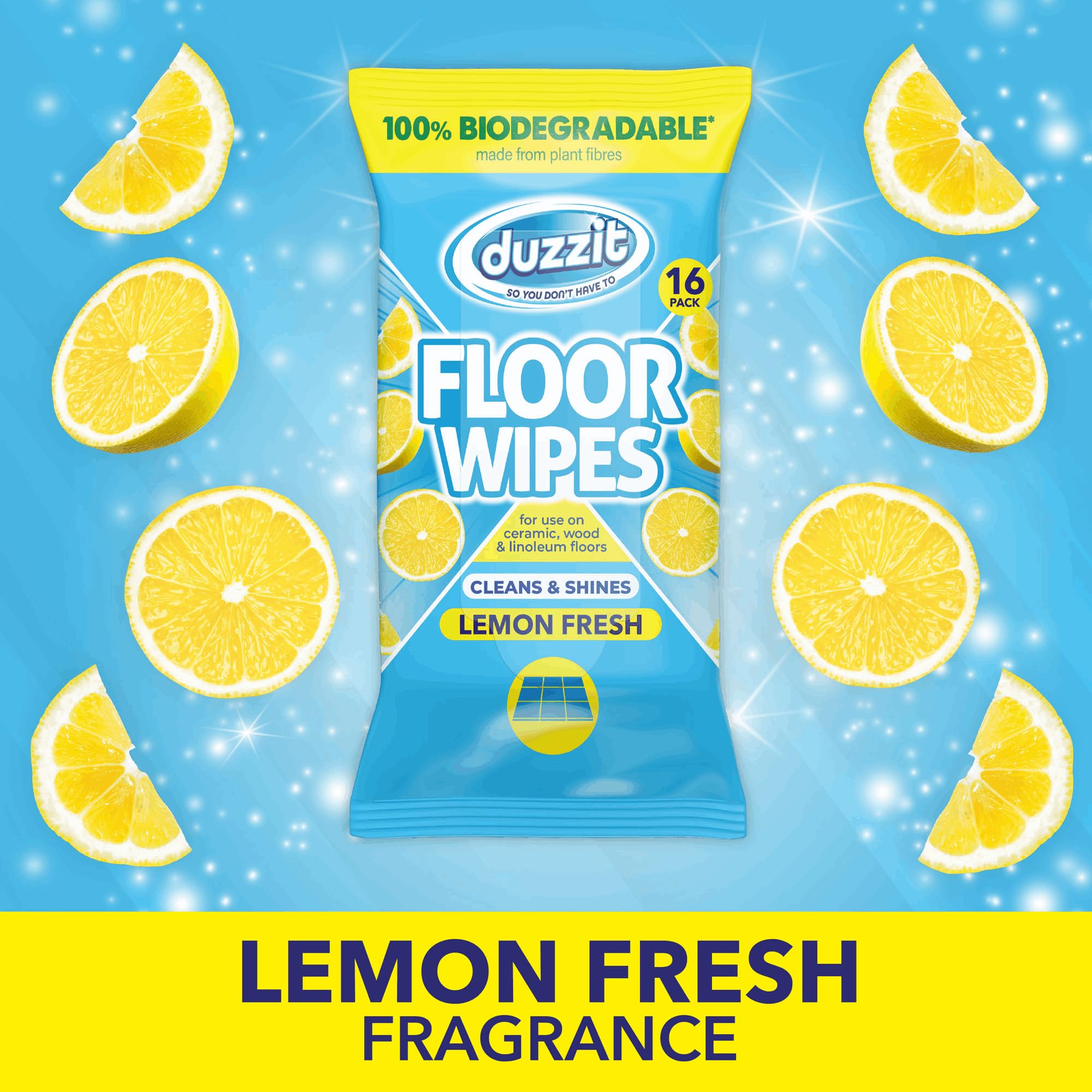 Duzzit Floor Wipes - 16 Count Biodegradable Plant Fibre Wipes for All Floors 5