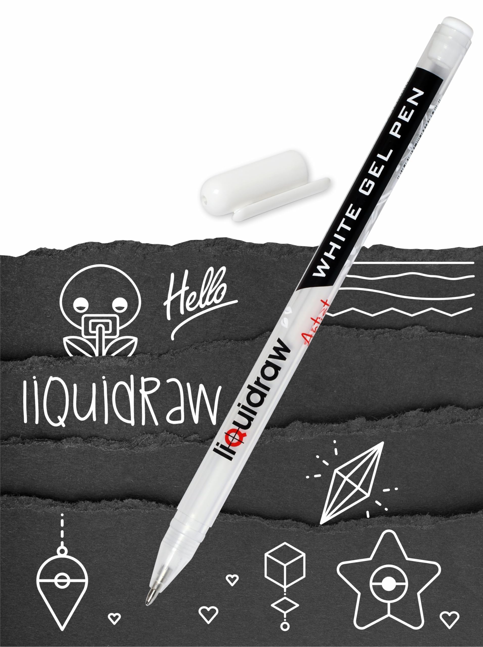Liquidraw White Gel Pens - Set of 3 | 0.8mm Fine Point | Refillable for Artists & Crafts