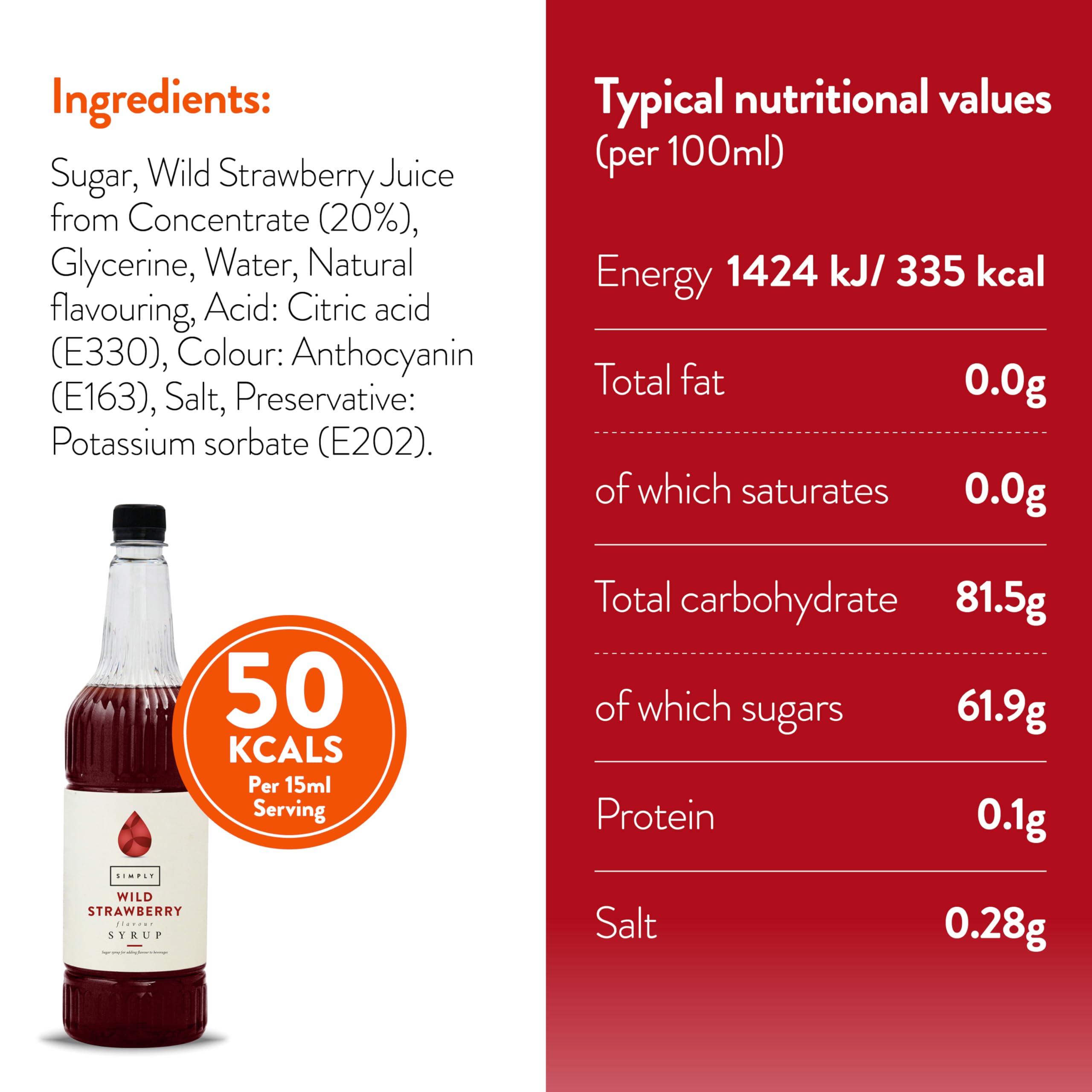 Simply - Wild Strawberry Syrup, Vegan & Nut Free Flavoured Syrup for Coffee, Cocktails & Baking