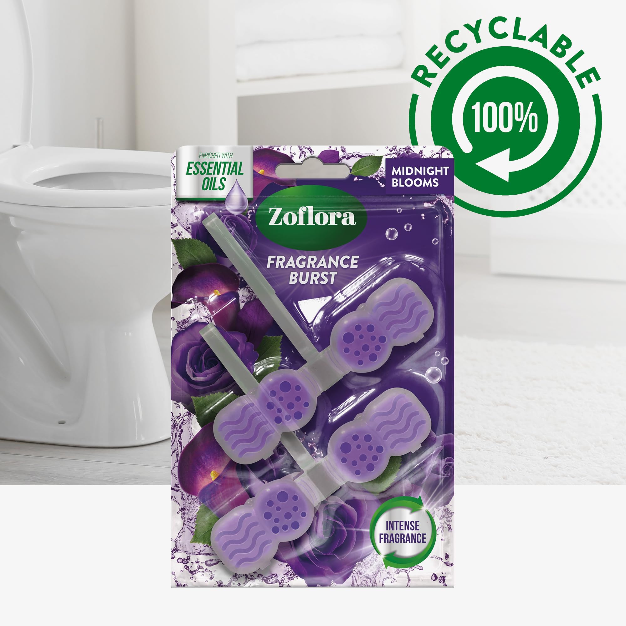 Zoflora Midnight Blooms Toilet Rim Blocks (Pack of 2) - Continuous Freshness with Essential Oils 3