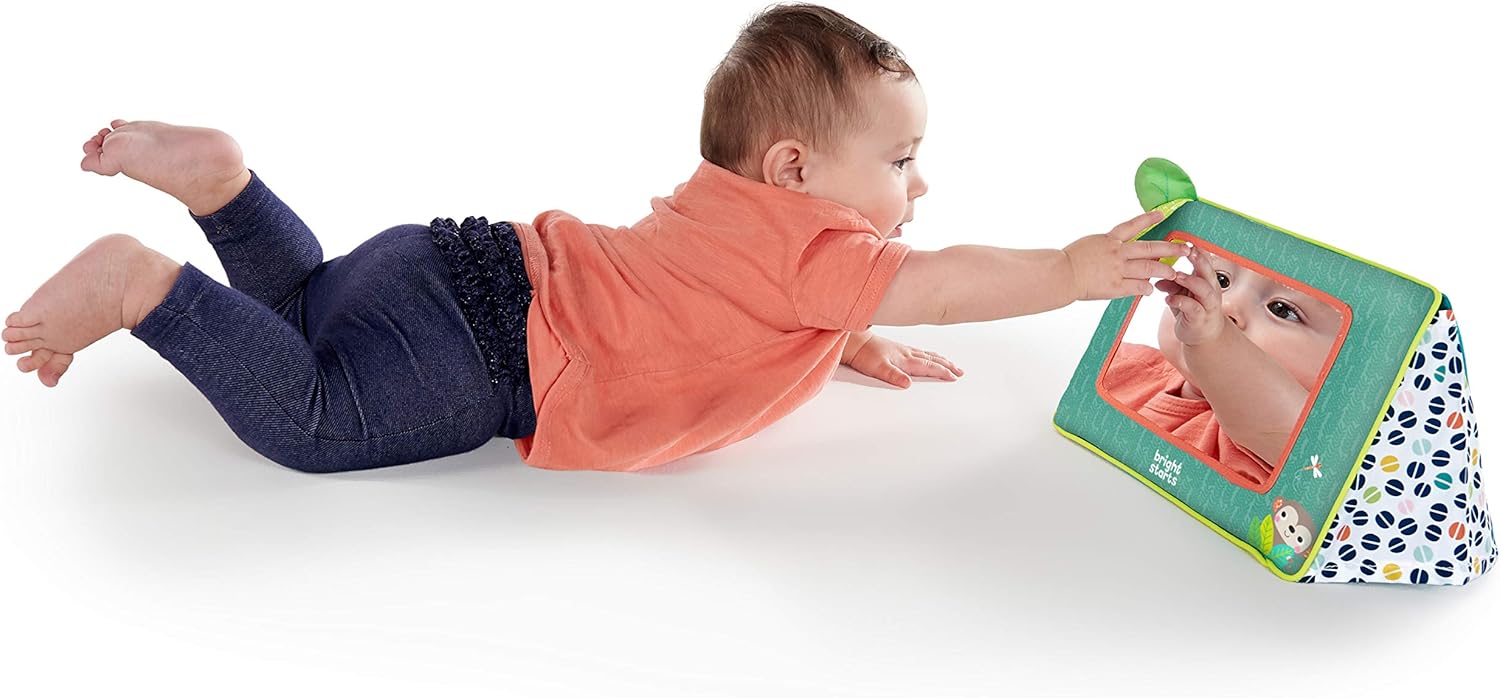 Bright Starts Sit and See Safari Floor Mirror - Crinkly Fabric & Foldable Design for Tummy Time 4