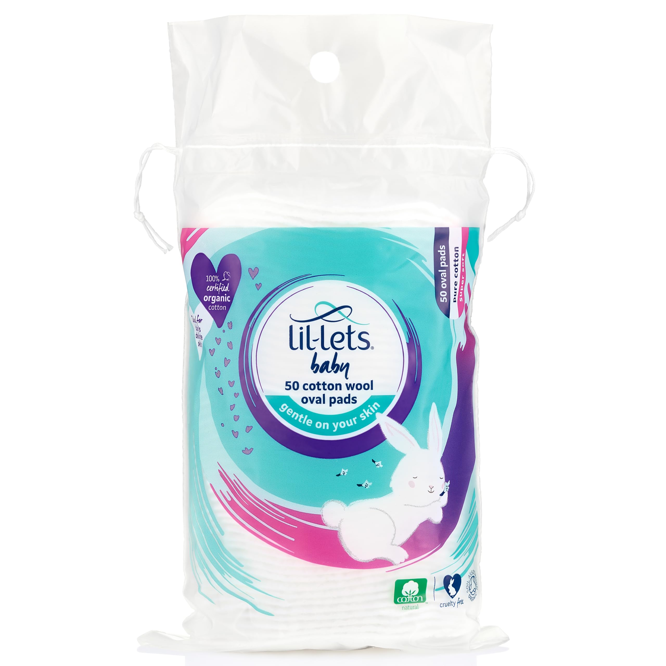 Lil-Lets Baby Cotton Wool Oval Pads - 100% Organic Cotton, Gentle on Newborn Skin, Pack of 50 1