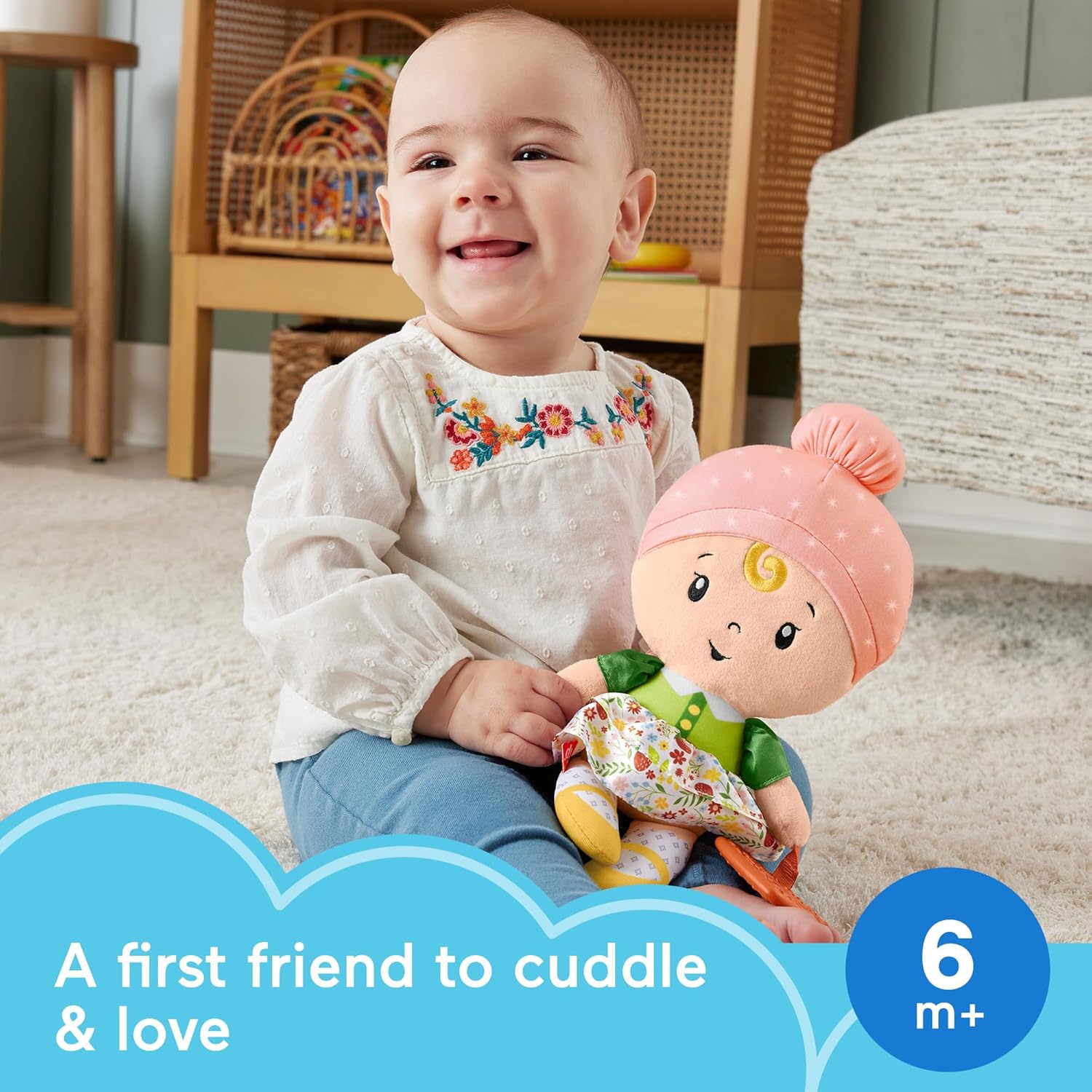 Fisher-Price Cuddle & Chime First Babydoll - Soft Sensory Doll with Teether for Infants 6+ Months 4